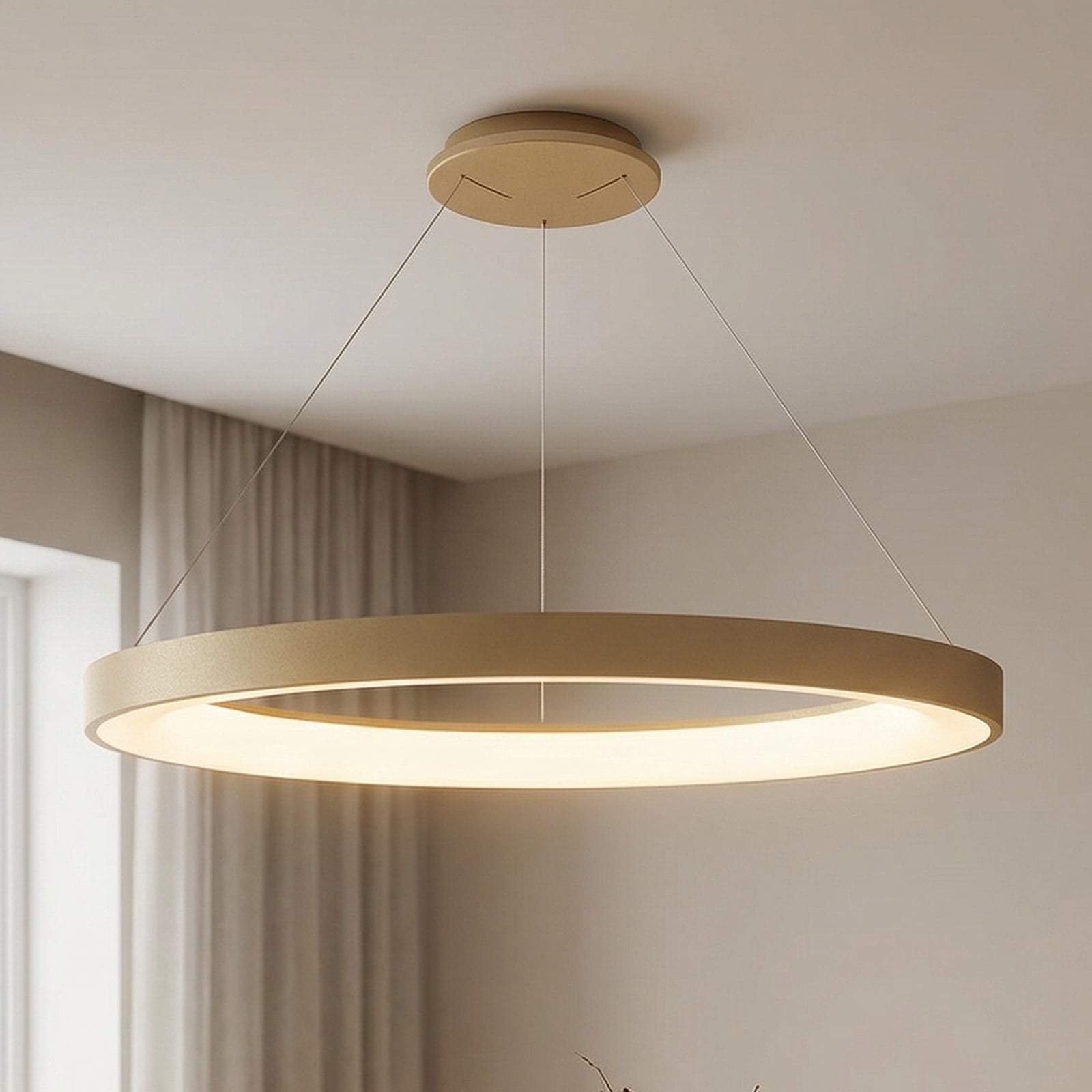 LED viseče svetilo Niseko II, daljinski upravljalnik, Ø 65 cm zlate barve