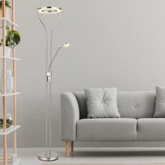 Lámpara de pie LED Ebro, altura 194 cm, color níquel, 2 luces.
