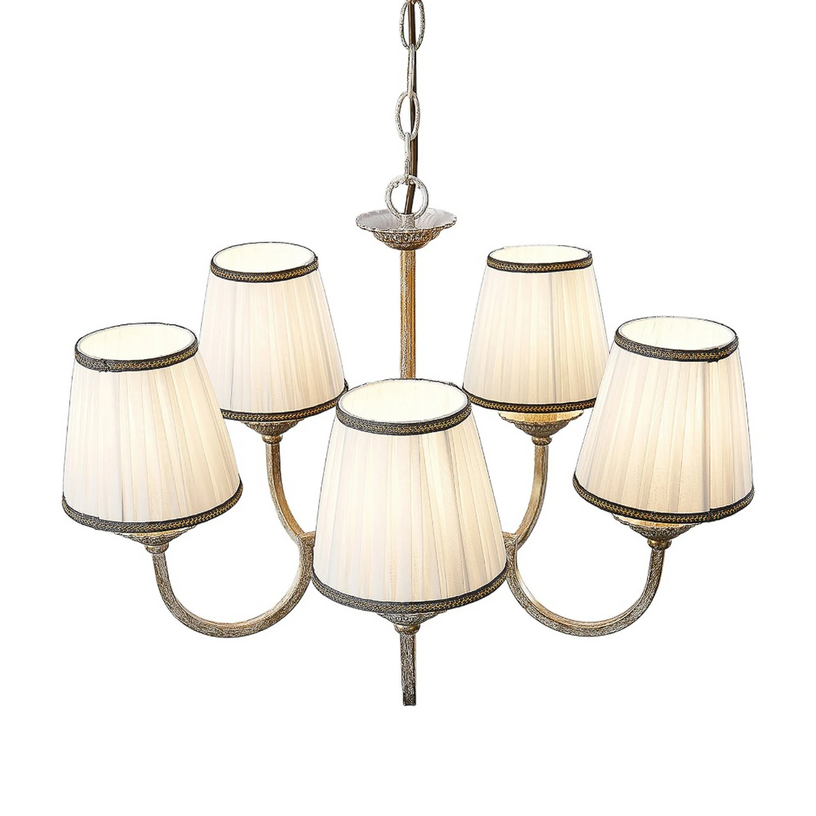 Lindby Kronleuchter Lumiel, 5-flg., creme/messing, E14
