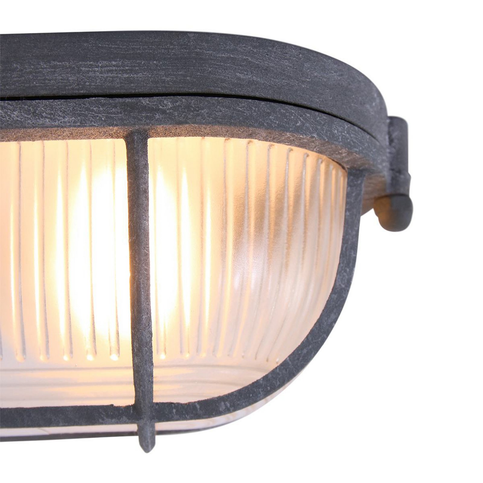 Deckenleuchte Lisanne, grau, oval, Metall, Glas, E27