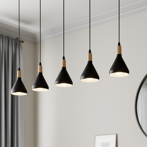 Lampada LED a sospensione Arina, 5 paralumi neri