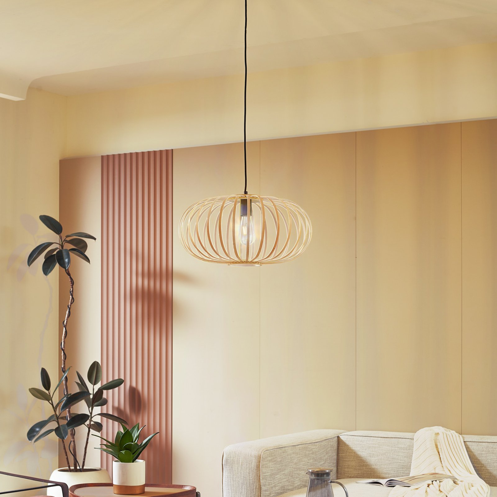 Lindby pendant light Lielle, natural bamboo, Ø 50 cm