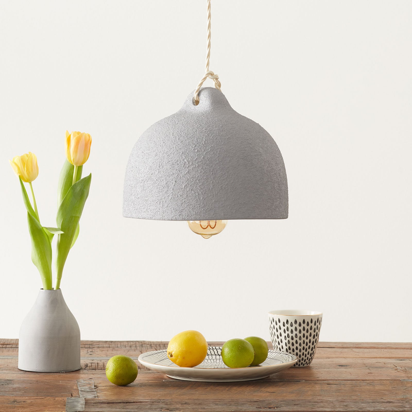 Eurokeramic S1877 GRG ceramic hanging light, cement grey, for Living / Dining Room, ceramic, E27, 60 W, energy efficiency: A++, H: 22 cm