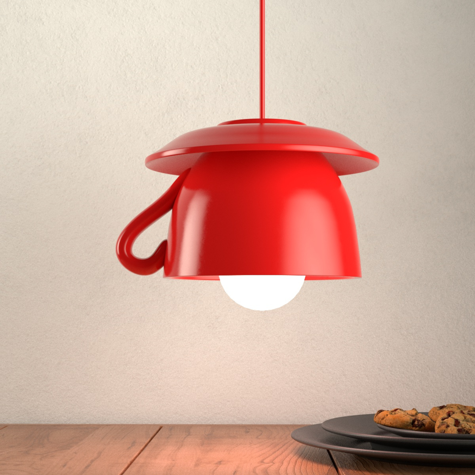 Eurokeramic Tazza - rød keramisk hængelampe til køkkenet - pendel lampe - haengelampe - design lampe stue/spisestue - rød - keramik