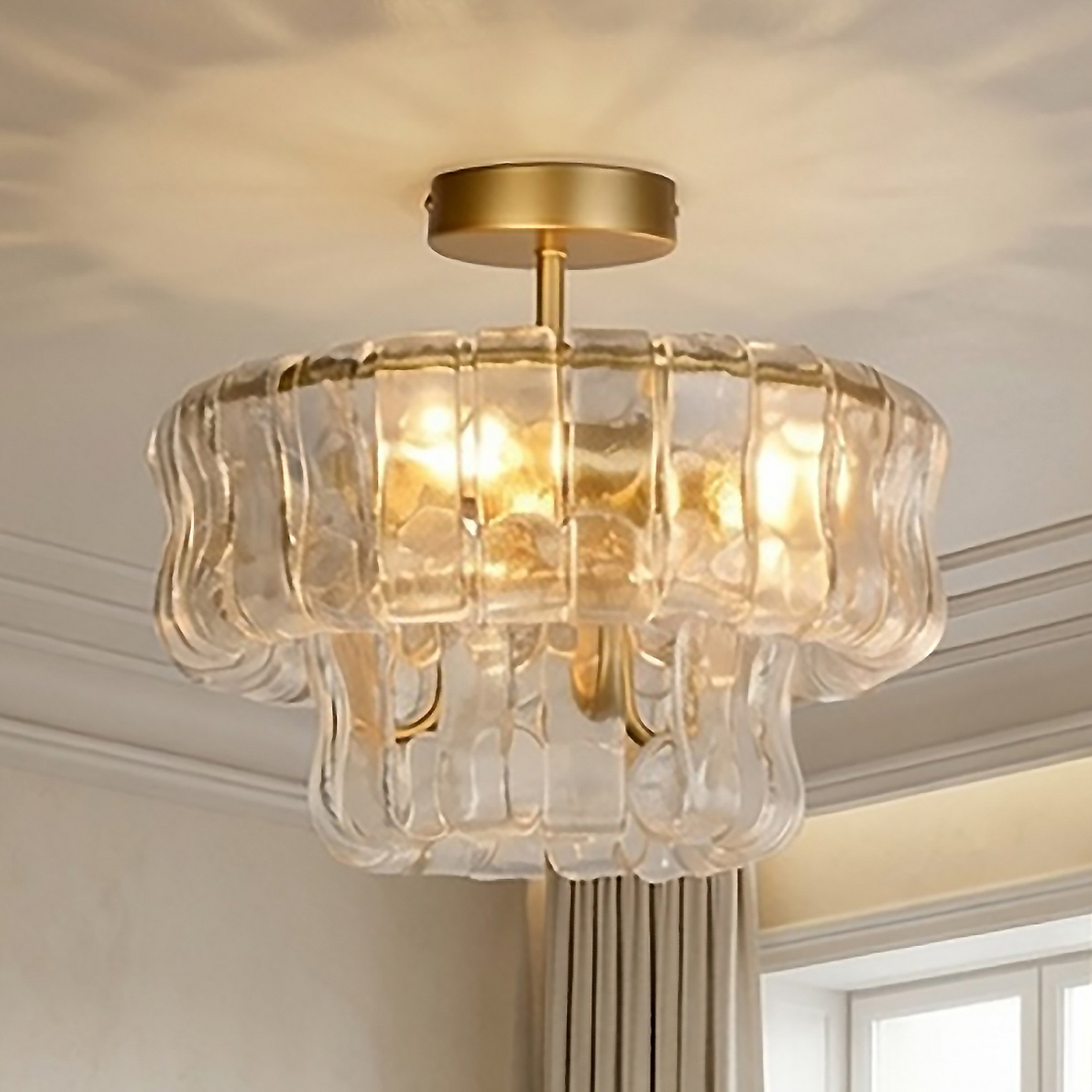 Plafón Bowlight, color dorado/transparente, cristal, metal, E14