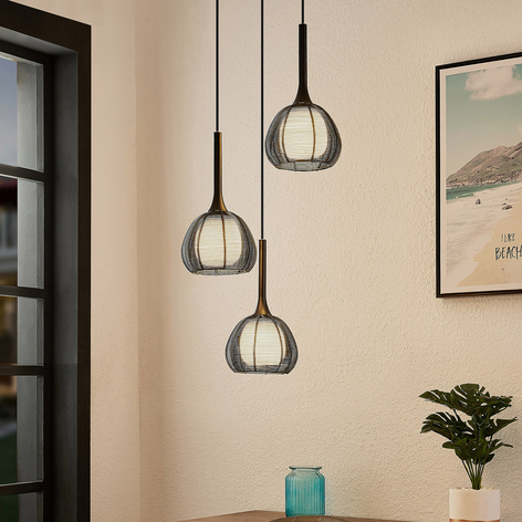 Lucande Tetira lampa wisząca 3-pkt. okrągła czarna