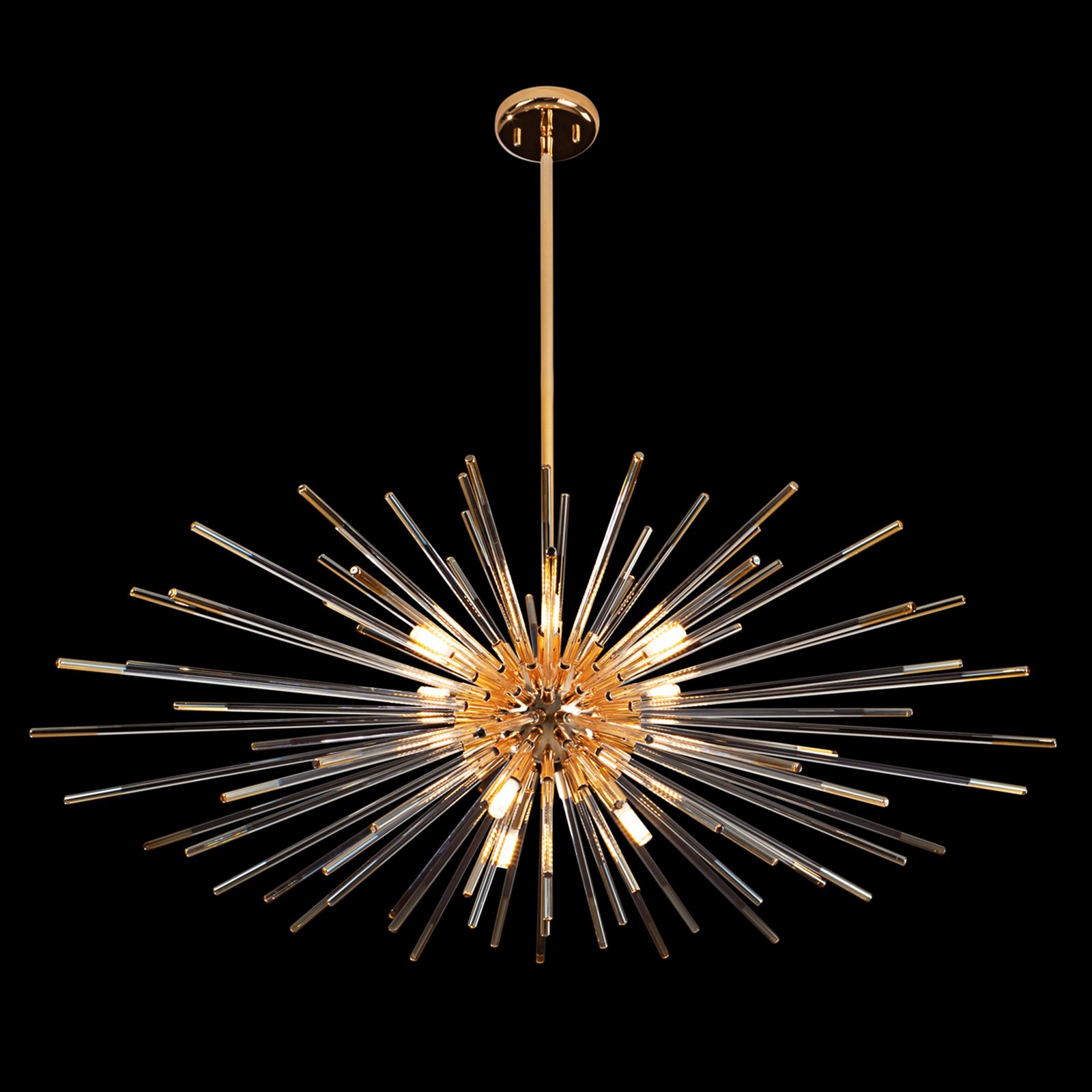 Hängeleuchte Evasion, 9-fl., gold, Metall, Glas, Ø 100cm