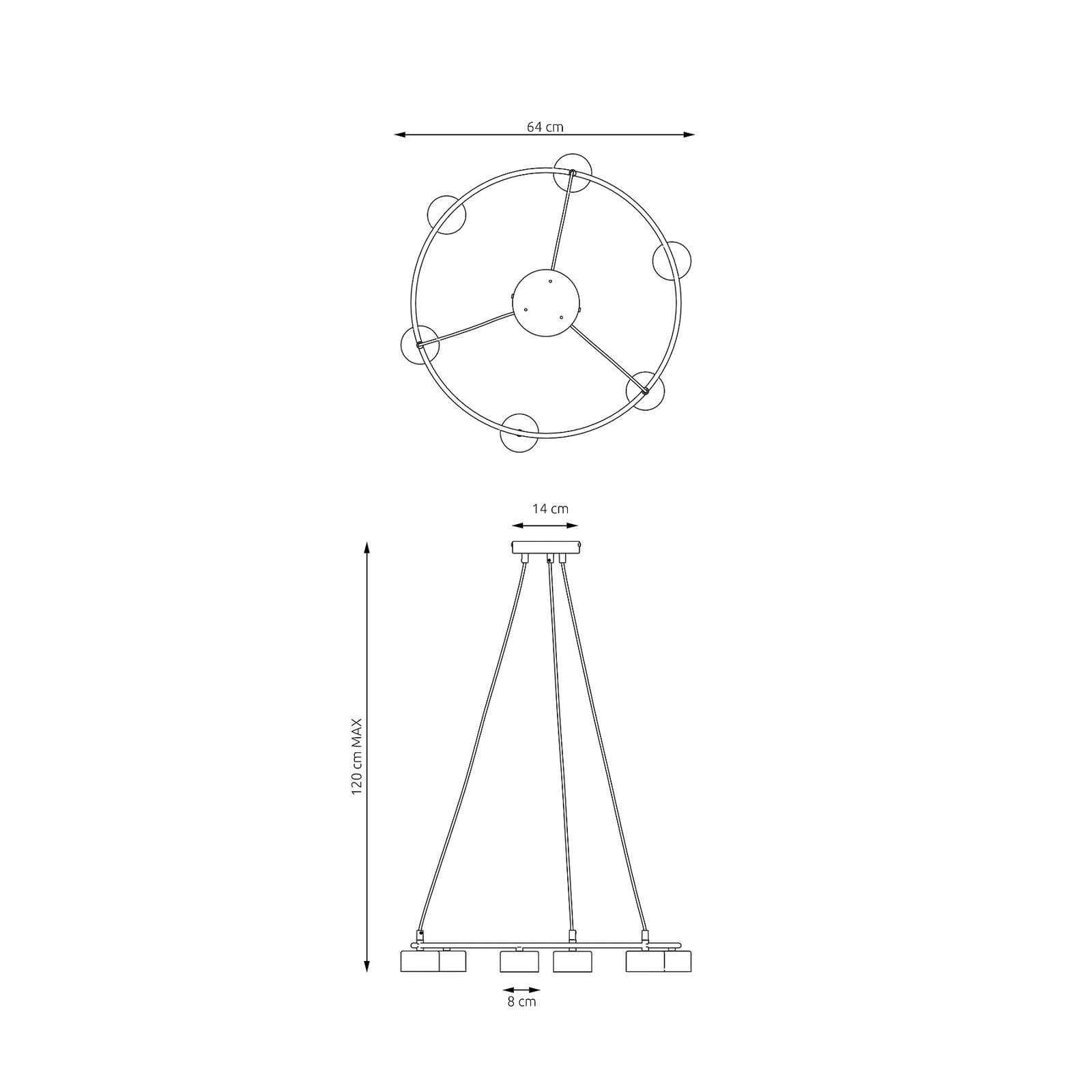 Suspension Starlit, 6 lampes, Ø 64 cm, noir, métal, GX53