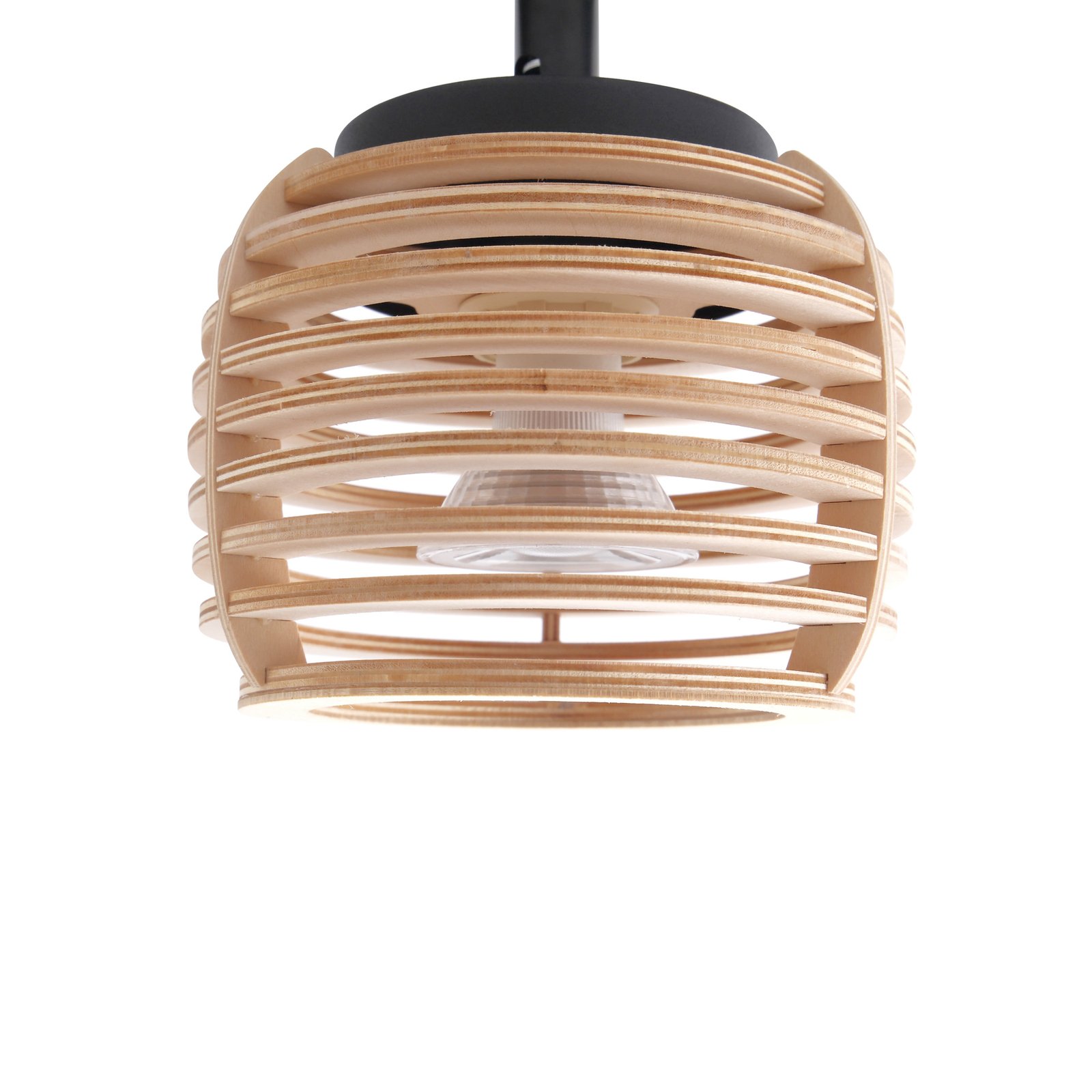 Lindby Ediz plafondlamp, 3-lamps, GU10, hout, 73 cm lang