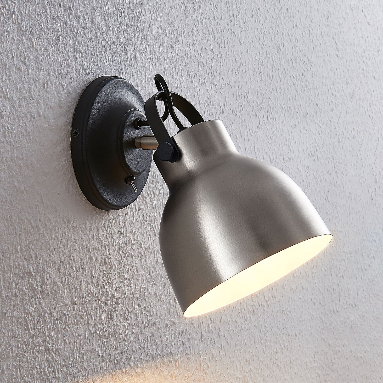 Lindby Milana wall light, matt nickel, for Living / Dining Room, metal, E27, 60 W, energy efficiency: A++, W: 16 cm, H: 25.1 cm