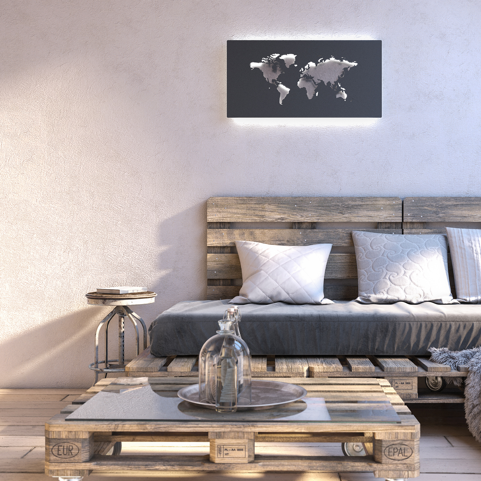 Wofi Linda LED wall lamp in map design grey, for Living / Dining Room, metal, 26 W, energy efficiency: A, W: 60 cm, H: 30 cm