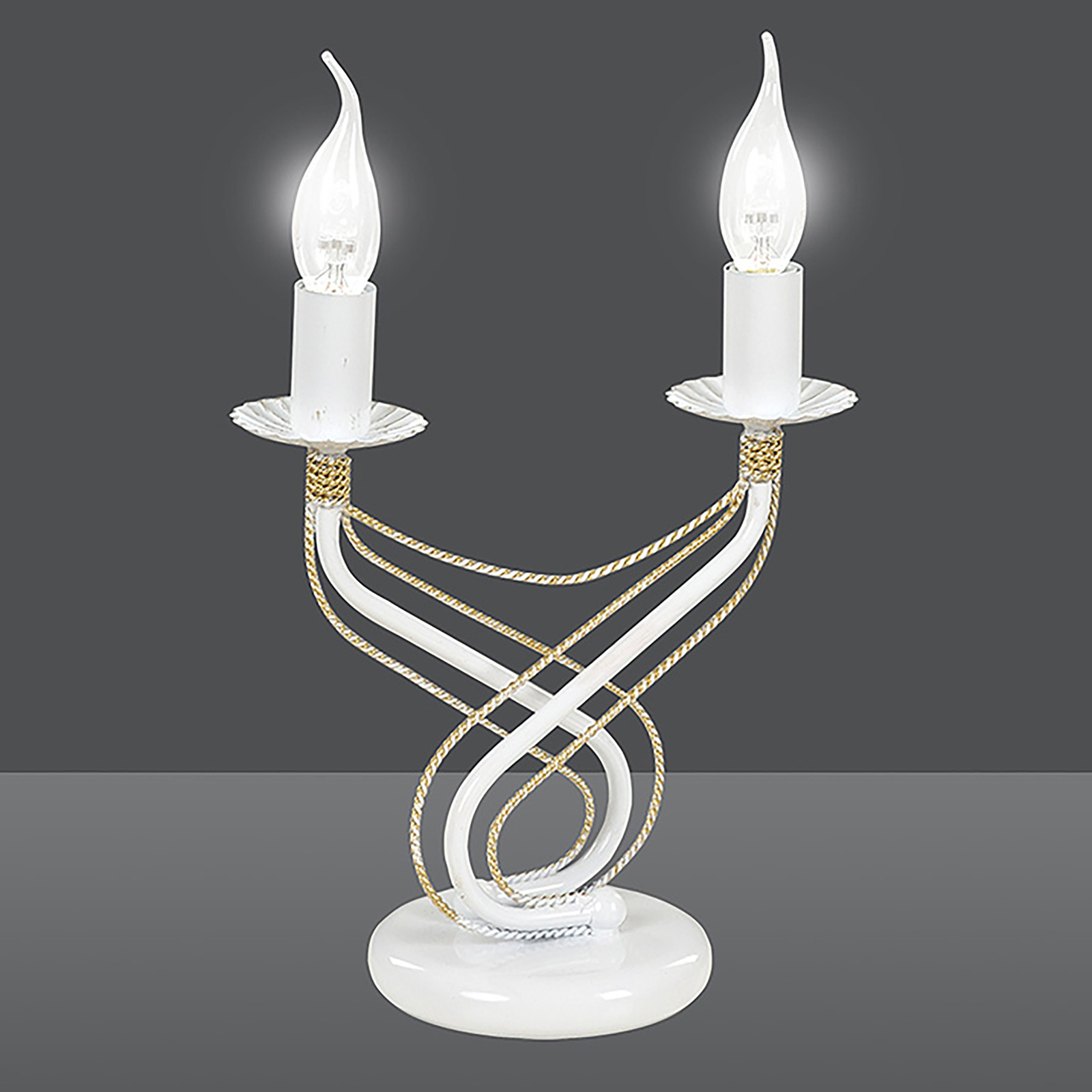 Tori-pöytälamppu kynttilänjalka valk. 2-lamppuinen
