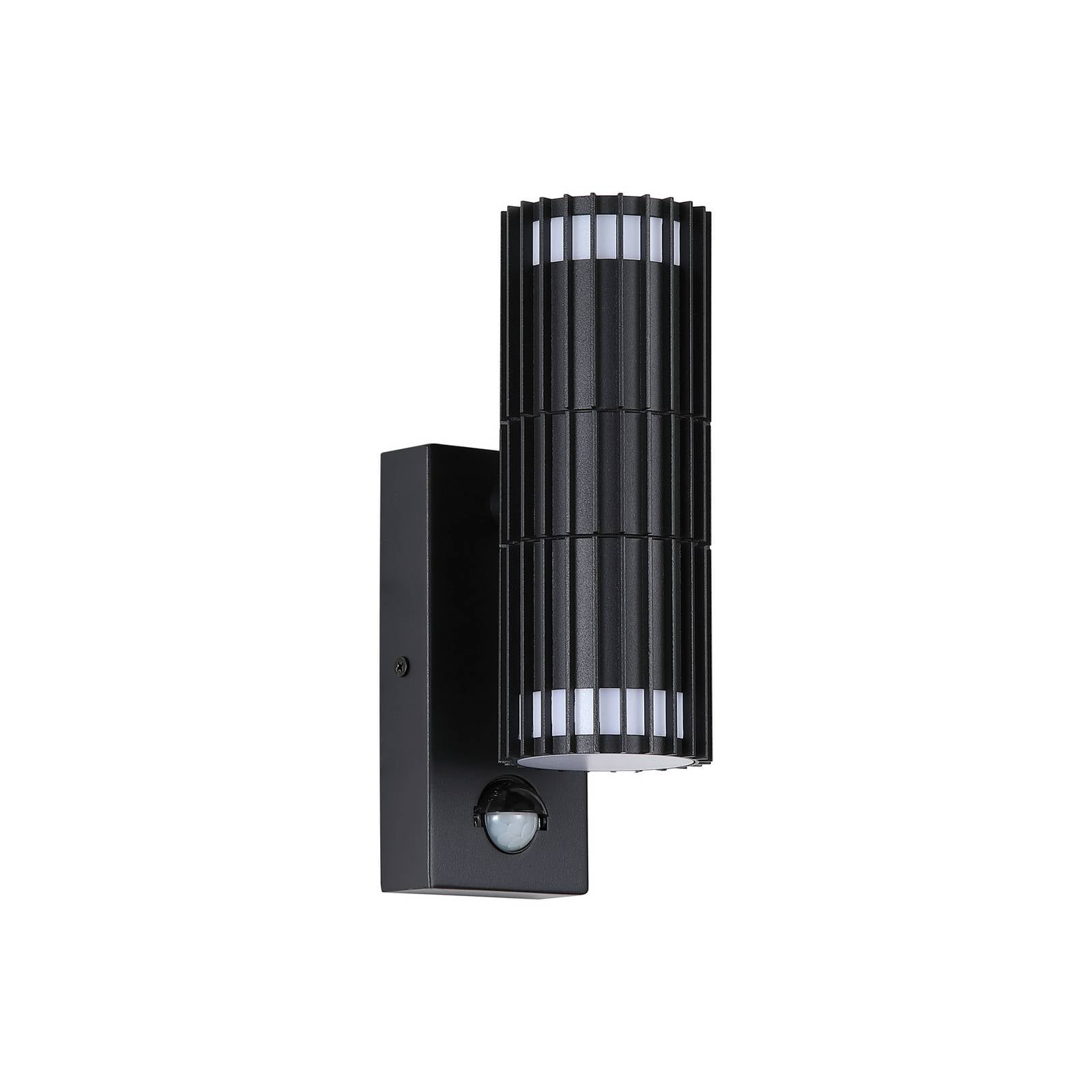 Außenwandlampe Detroit, schwarz, Höhe 22 cm, Sensor, 2-flg.