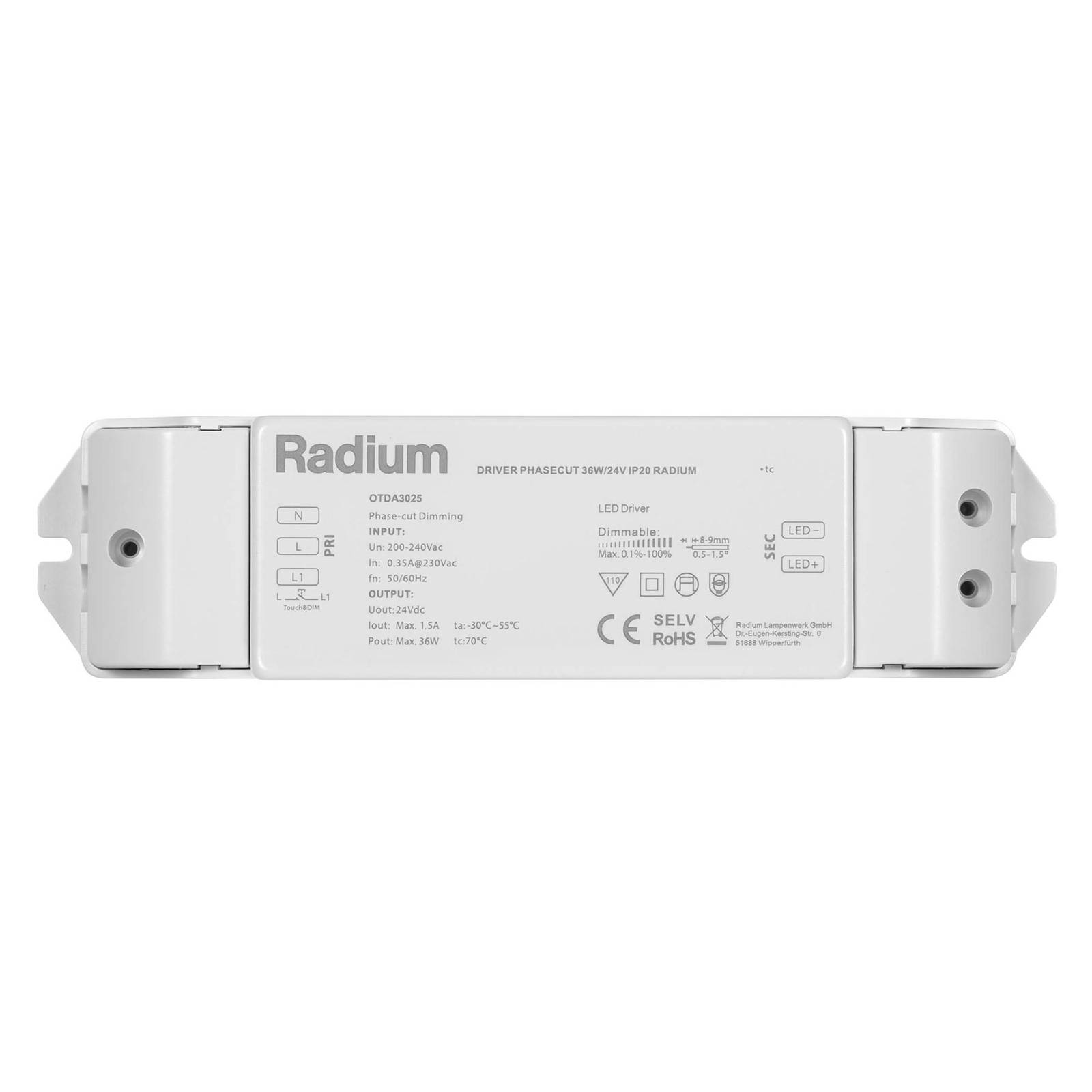 Alimentatore LED Radium OTDA 24V-DC, 36 W