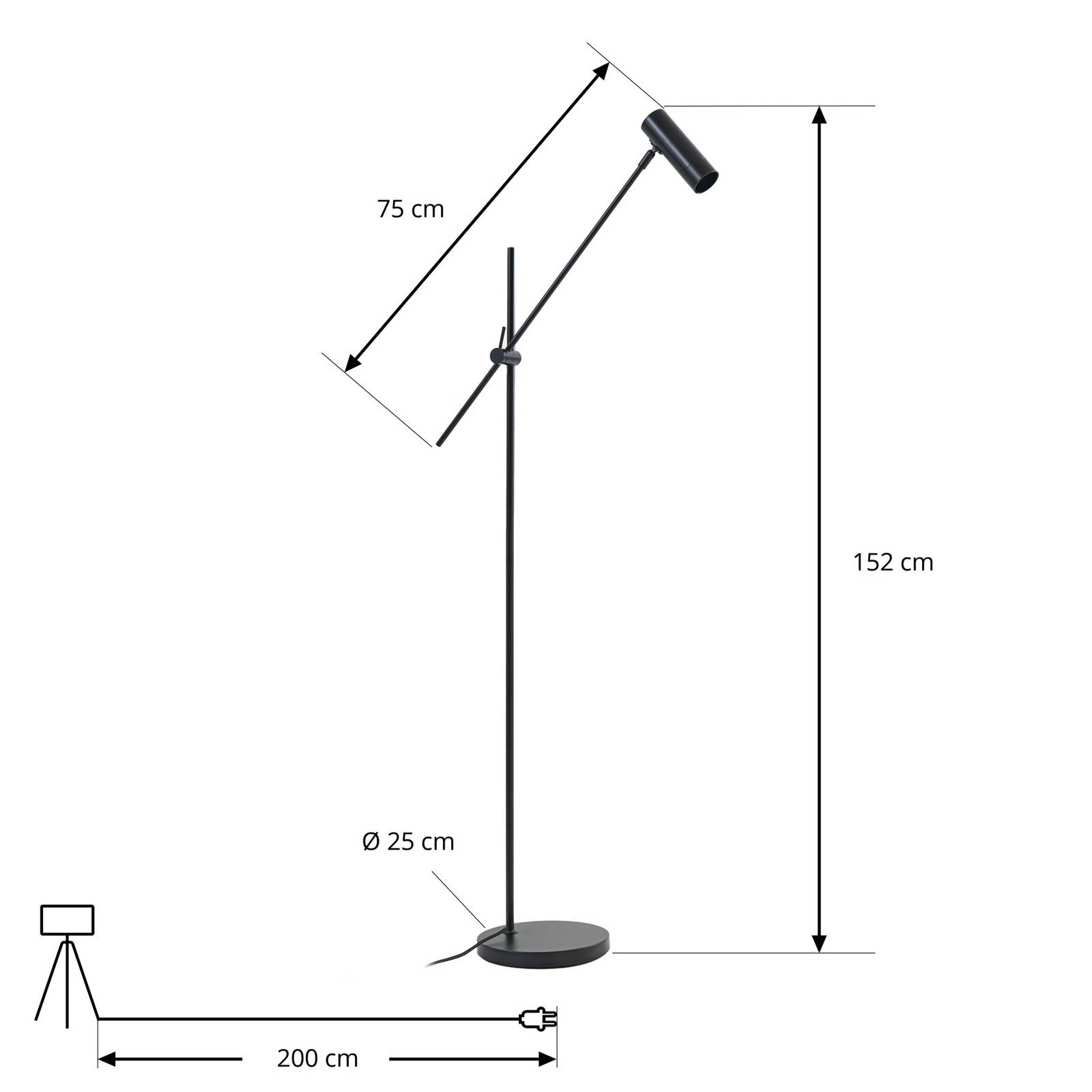 Lampa stojąca Lindby Vilo, czarna, 153 cm, GU10, z regulacją