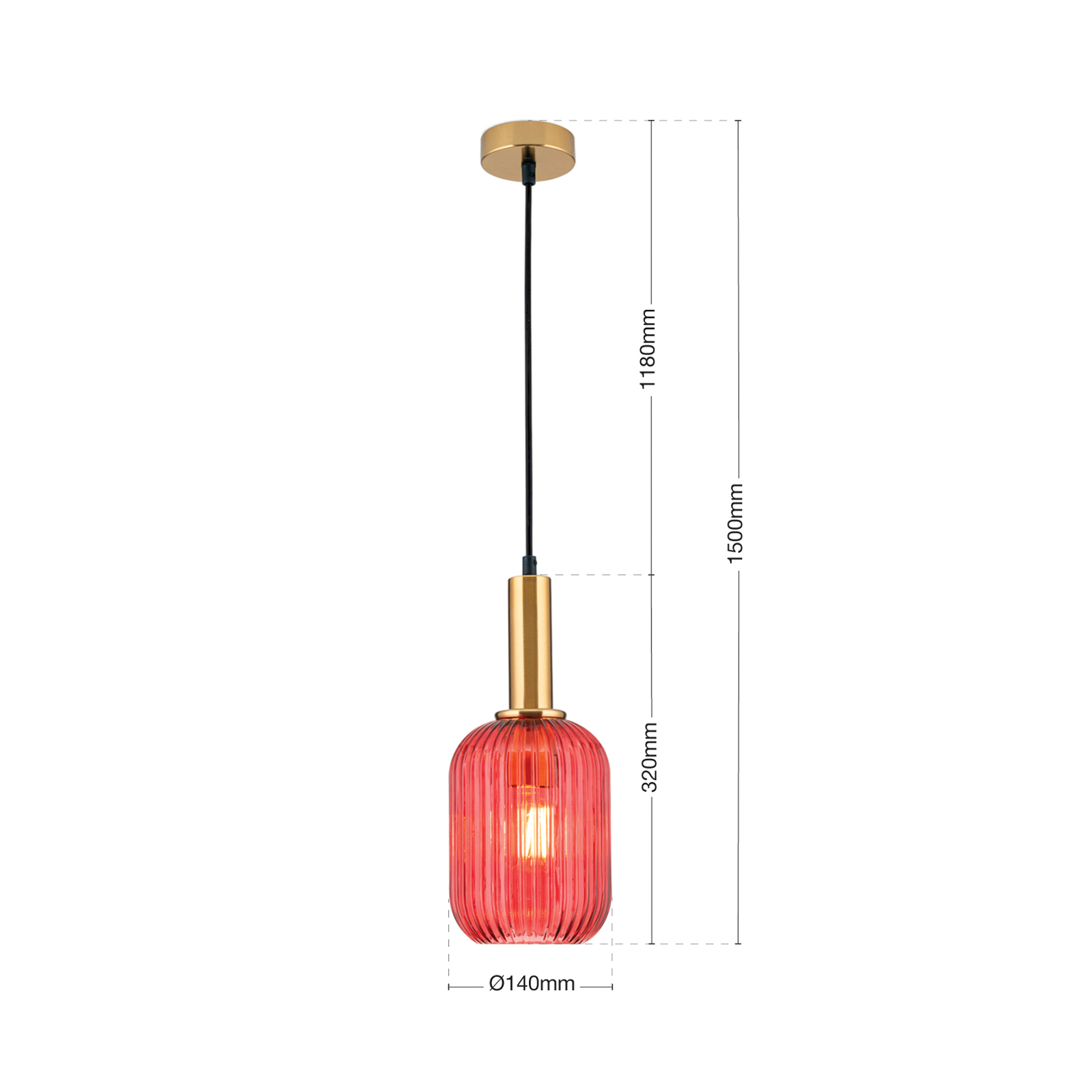 Carneval pendant light, antique brass/red, Ø 14 cm, glass