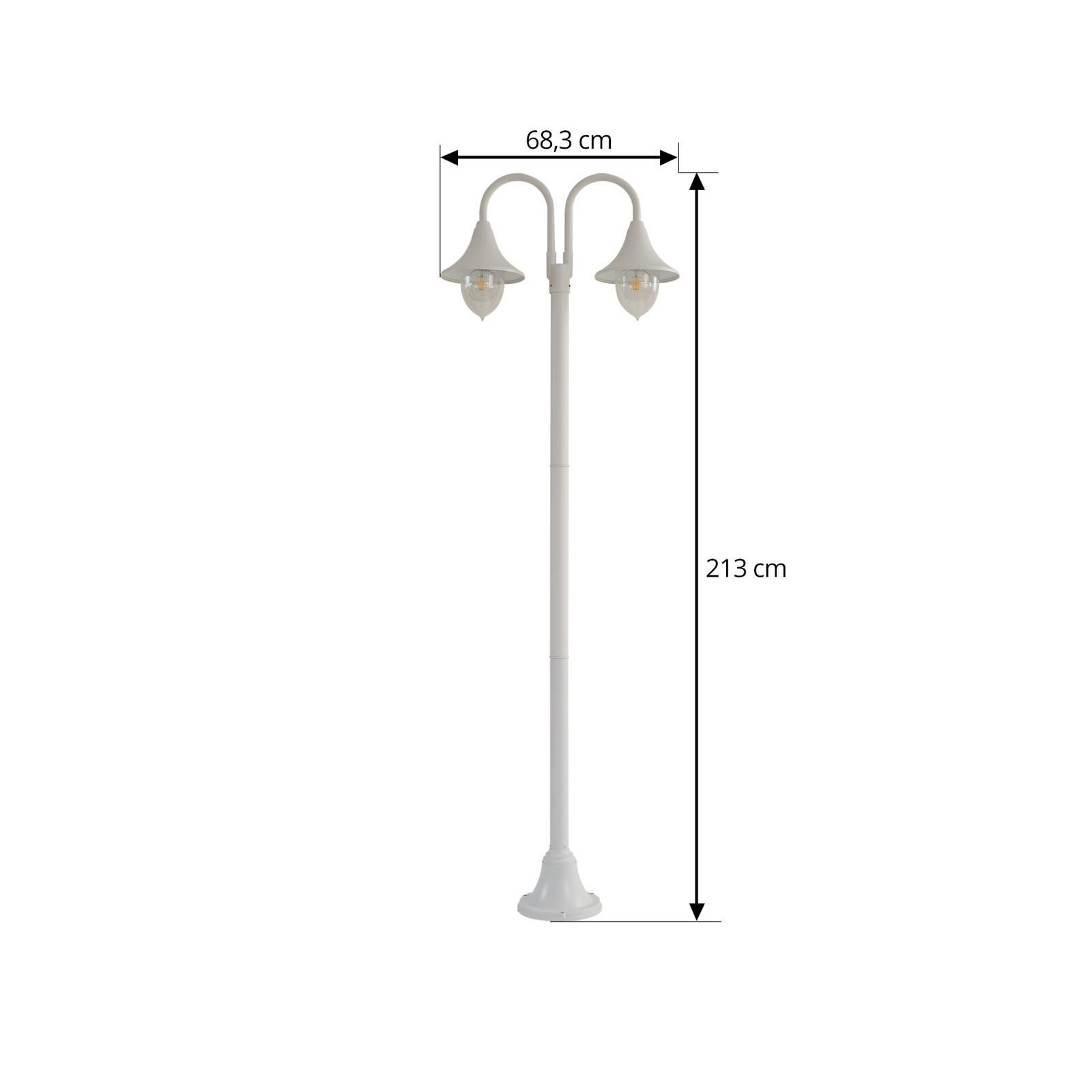 Lindby Madea buitenlamp, wit, 2-lamps, 213 cm, E27, IP44