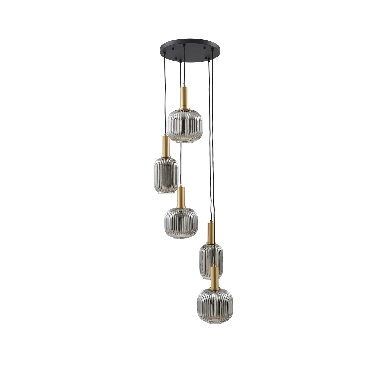 Lindby suspension Doroteo, à 5 lampes, gris, verre