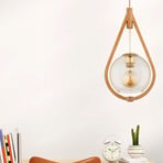 Gota pendant light, wood, glass, Ø 24 cm, suspension system 100 cm