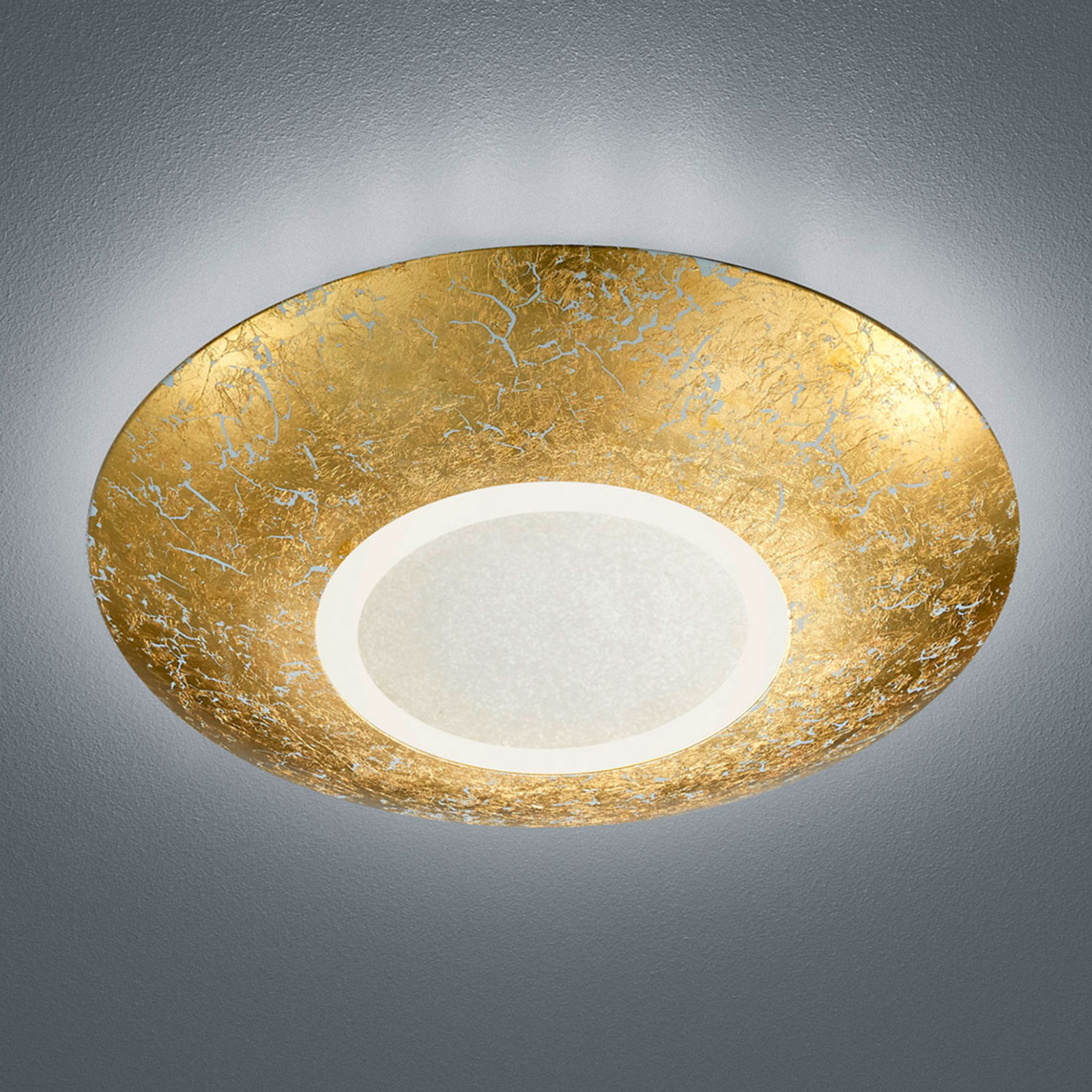 Trio Lighting LED ceiling lamp Chiros Round Gold colour, for Living / Dining Room, metal, glass, energy efficiency: A, H: 6 cm