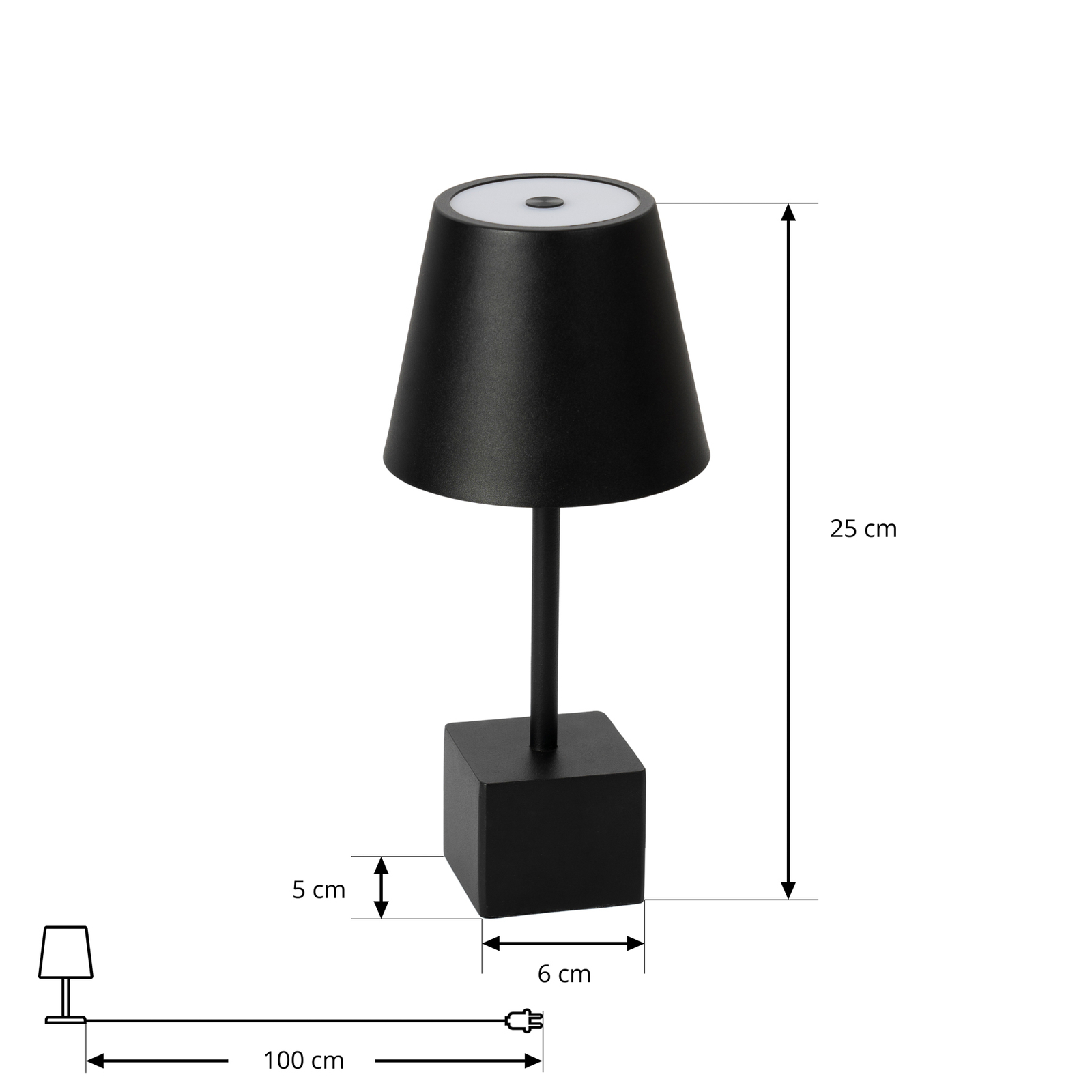 Lindby LED uzlādējama galda lampa Janea CUBE, melna, metāls