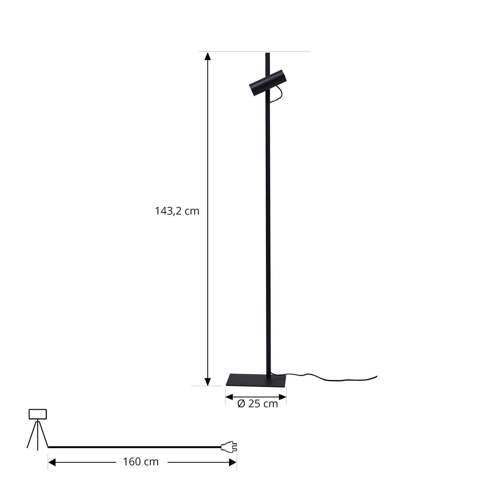 Lucande gulvlampe Lysias, svart, metall, høyde 143,2 cm