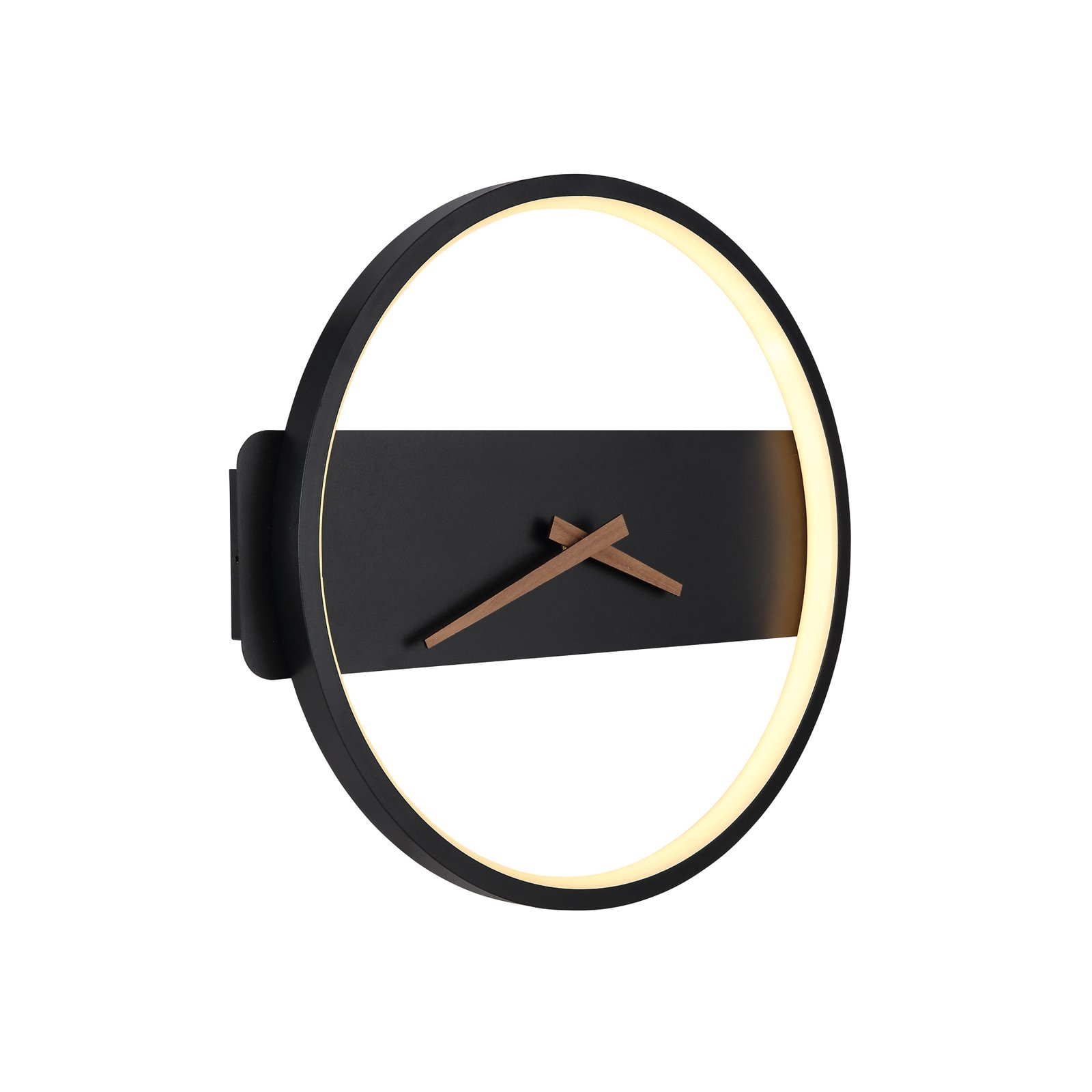 Applique LED Sussy con orologio, nero, larga 32 cm