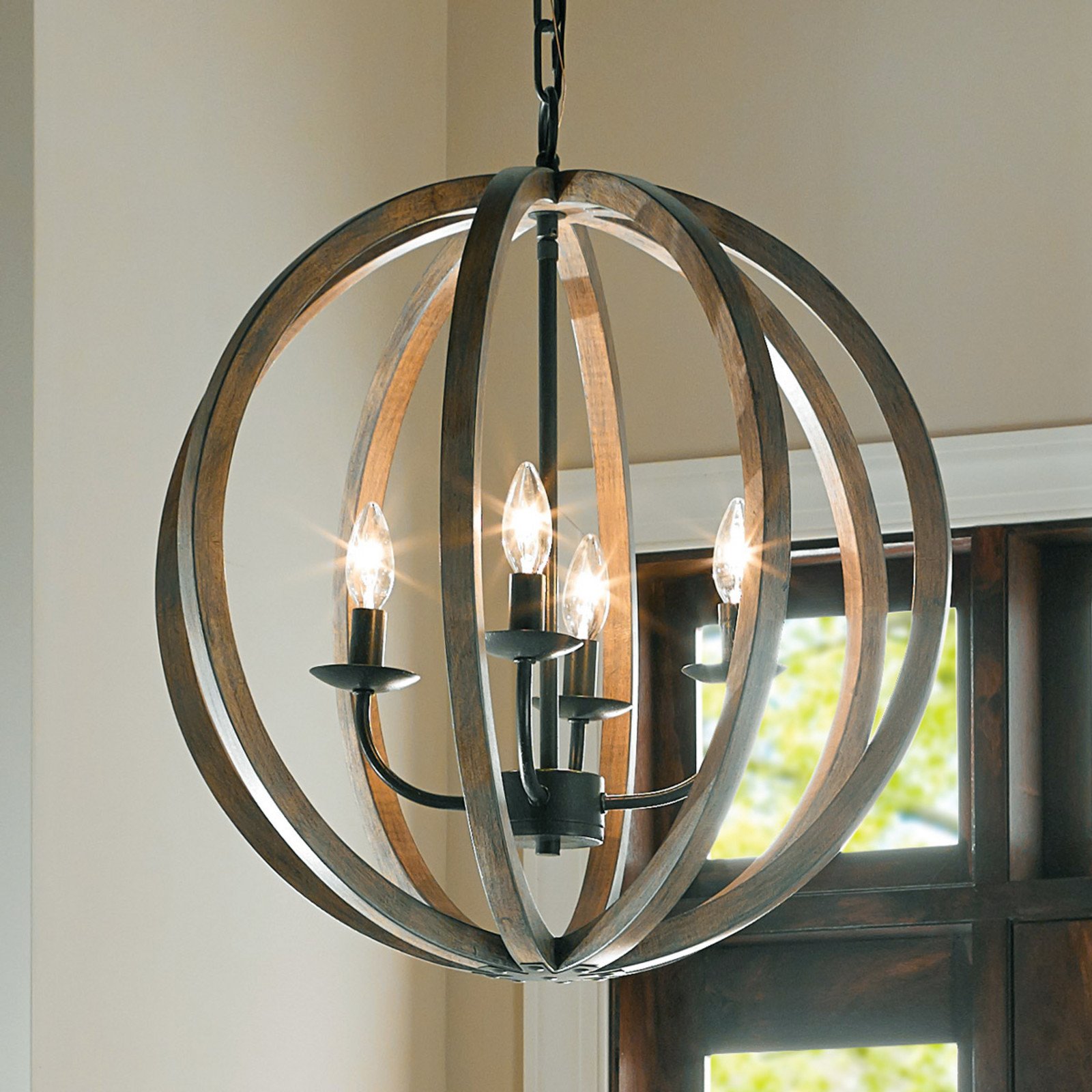 FEISS Pendul Allier din lemn 4 becuri 521 cm - Camera de zi / sufragerie - Casă de țară / Rustic - fier maro-verde - Metal