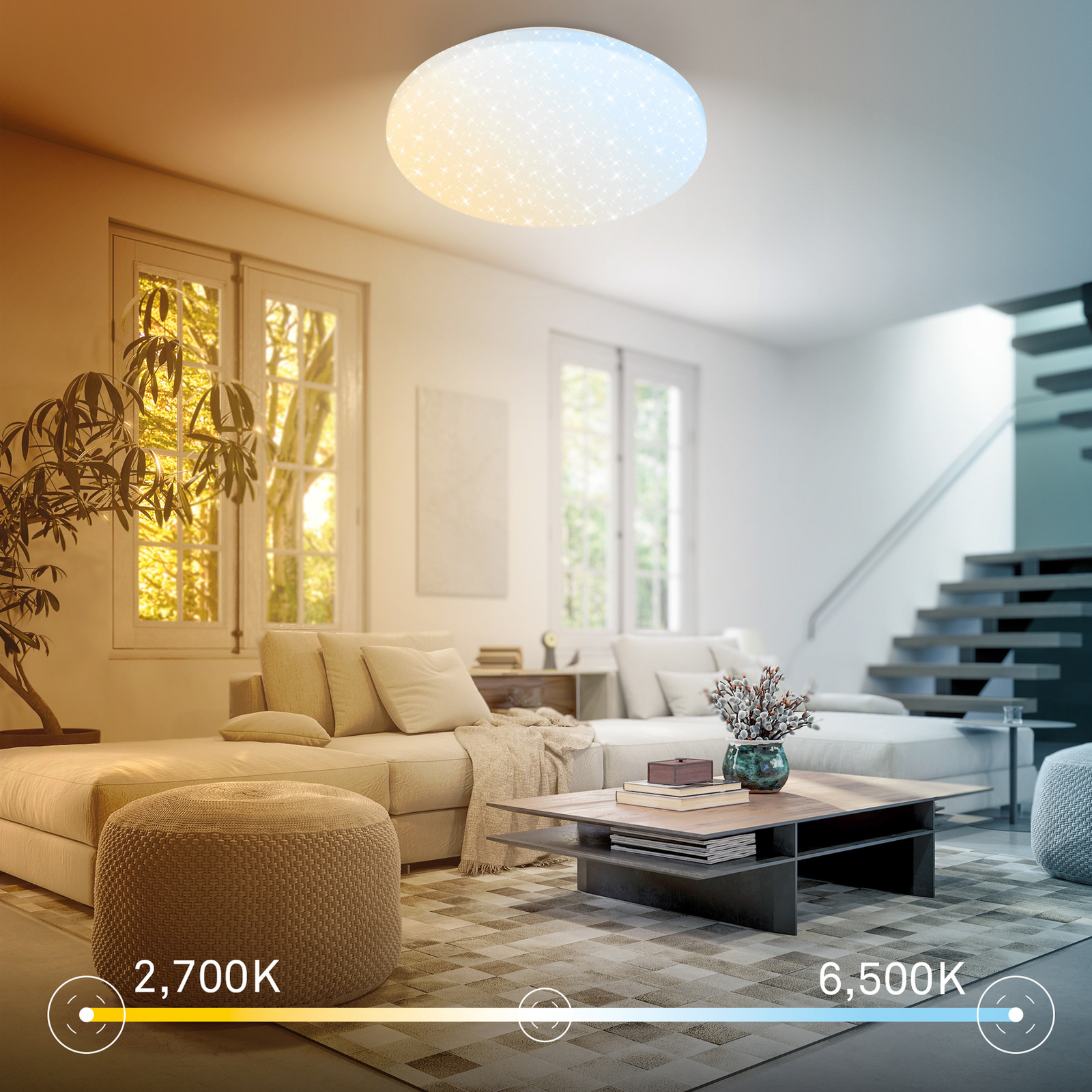 Lampa sufitowa LED Luminus, CCT, Ø 34 cm, biała, gwieździste niebo