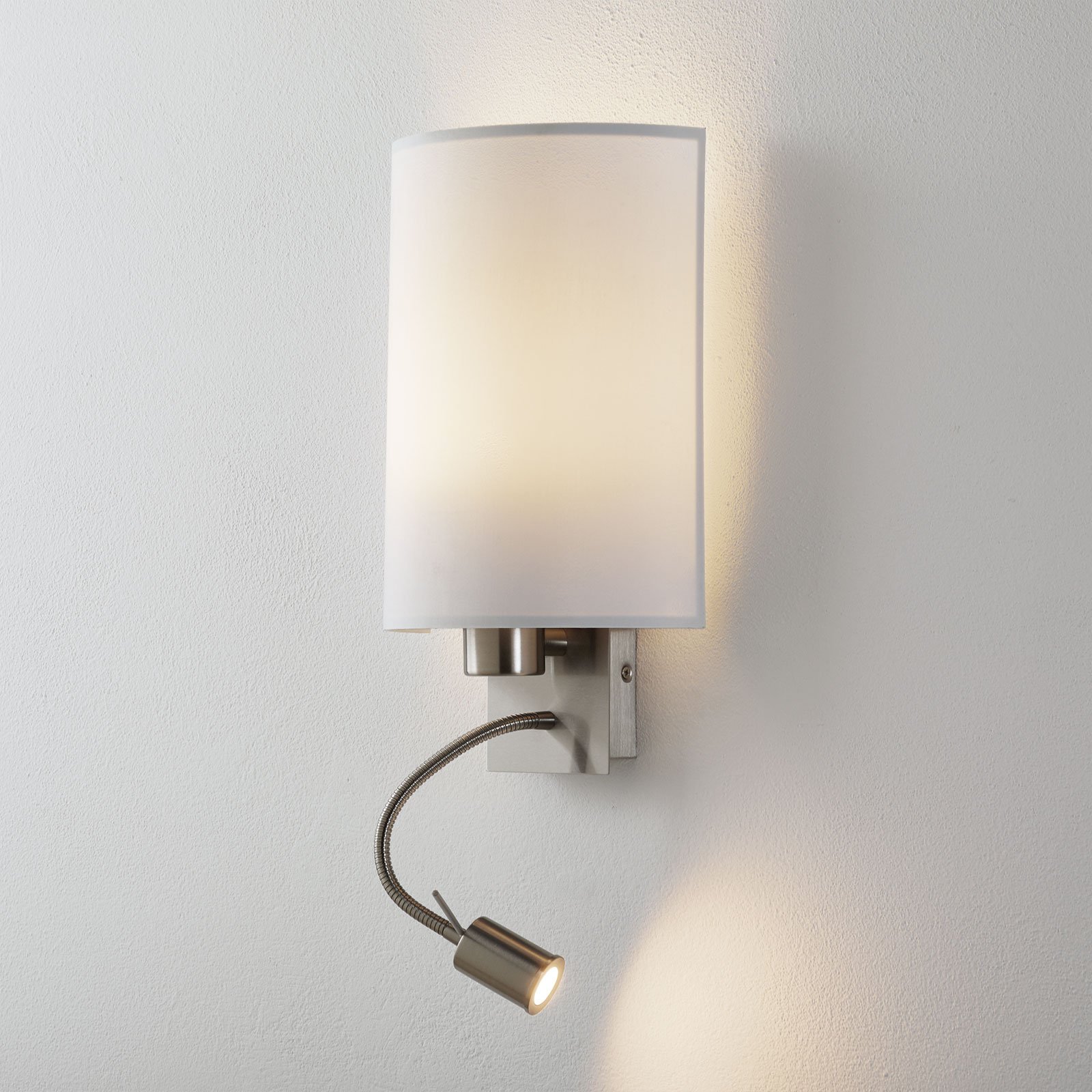 Lucande Patrik wall light reading round white, for Bedroom, steel, fabric, E27, 40 W, energy efficiency: A++, W: 22 cm, H: 30 cm