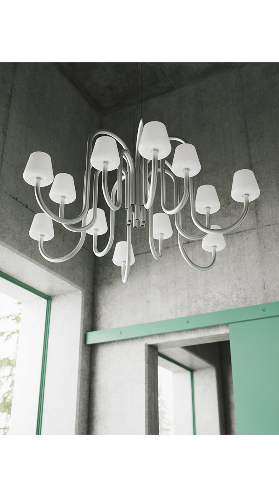 Apollo 1065 Chandelier Alu/White Opal - HAY