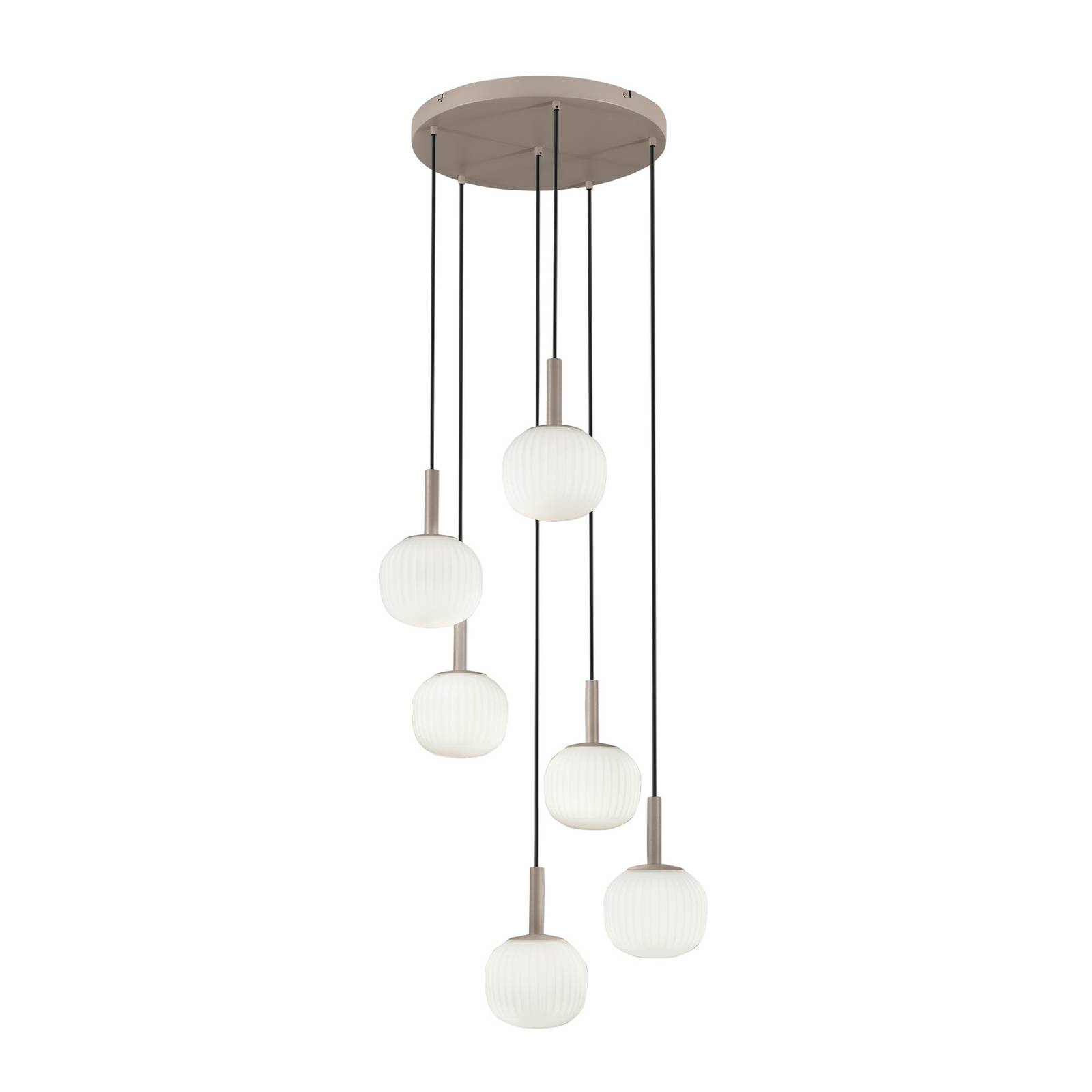Hängelampe Eris, Länge 51 cm, braun/weiß, Metall/Glas 6-flg.