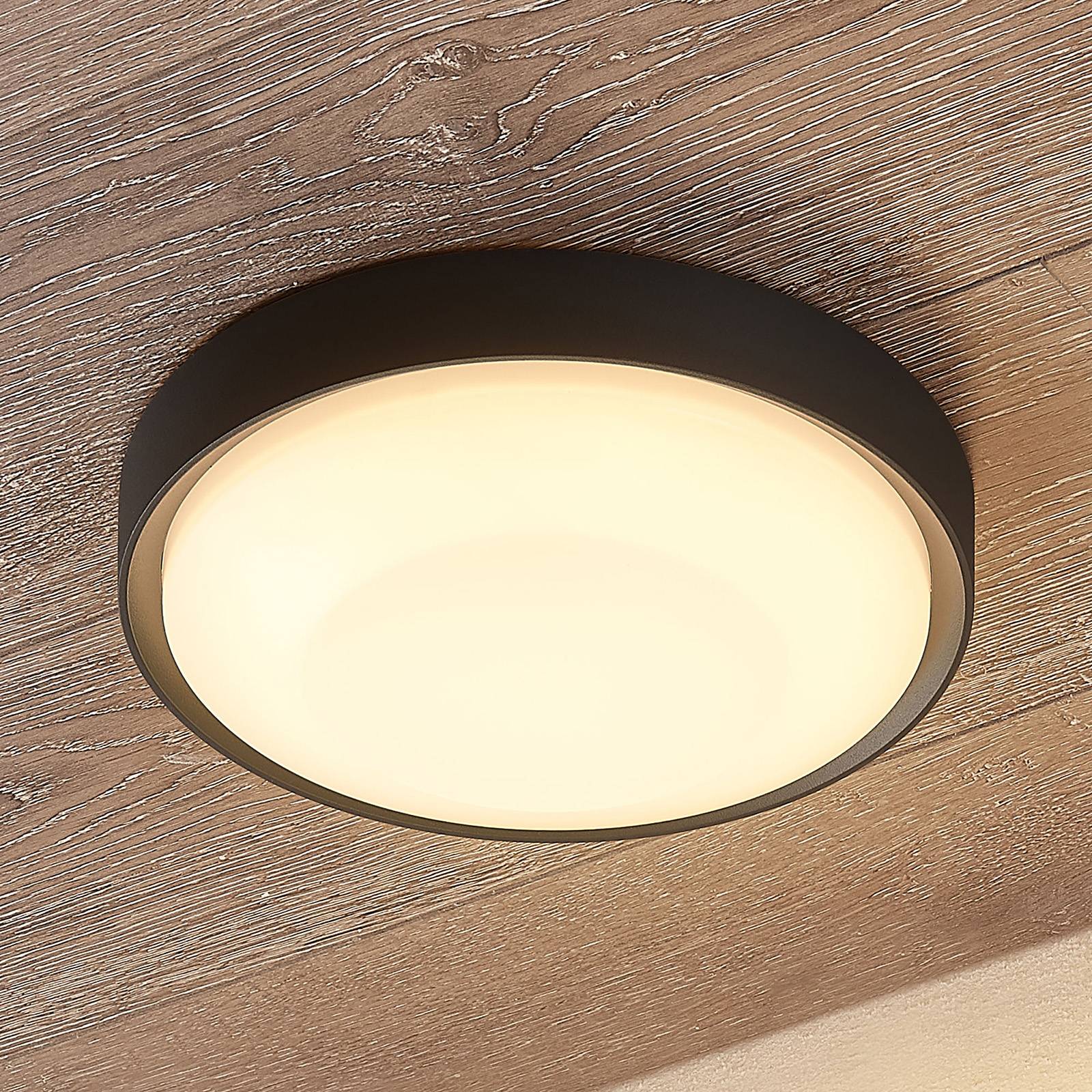 Lucande Lare LED outdoor ceiling light, Ø 25 cm - Flush Ceiling Light - Modern - Black