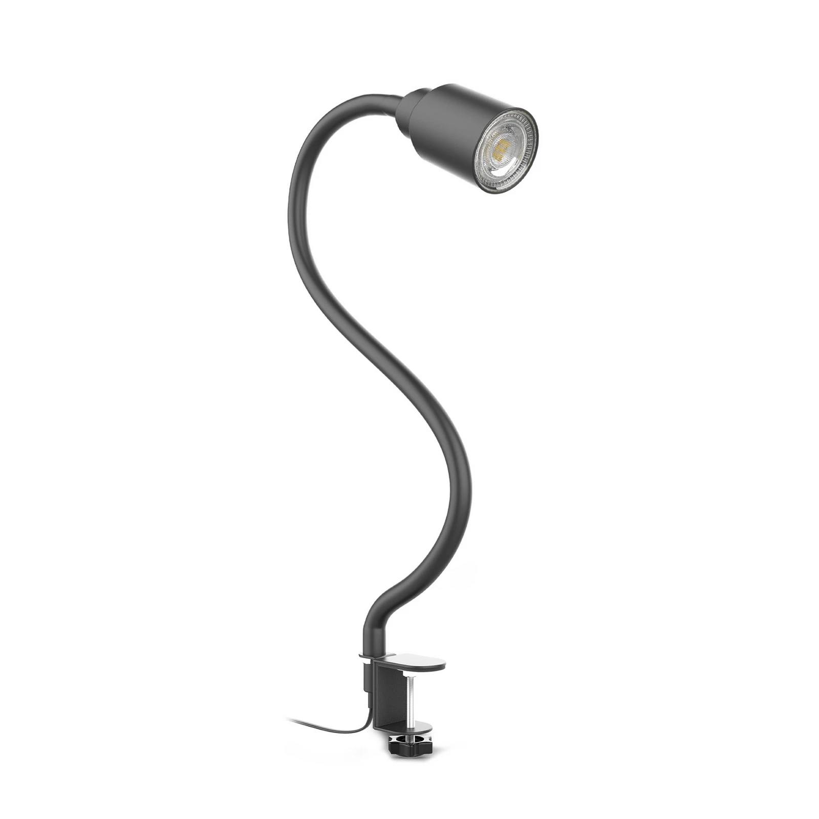 Lámpara de pinza Snake, negra, de metal, orientable, GU10
