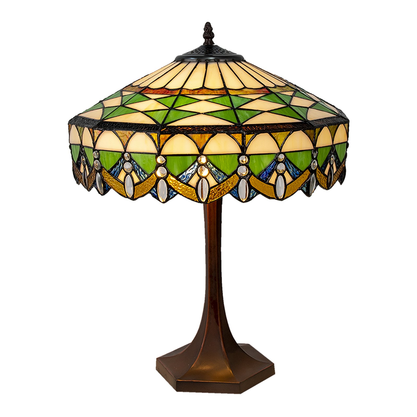 Stolní lampa 5LL-6086 v zelené, design Tiffany