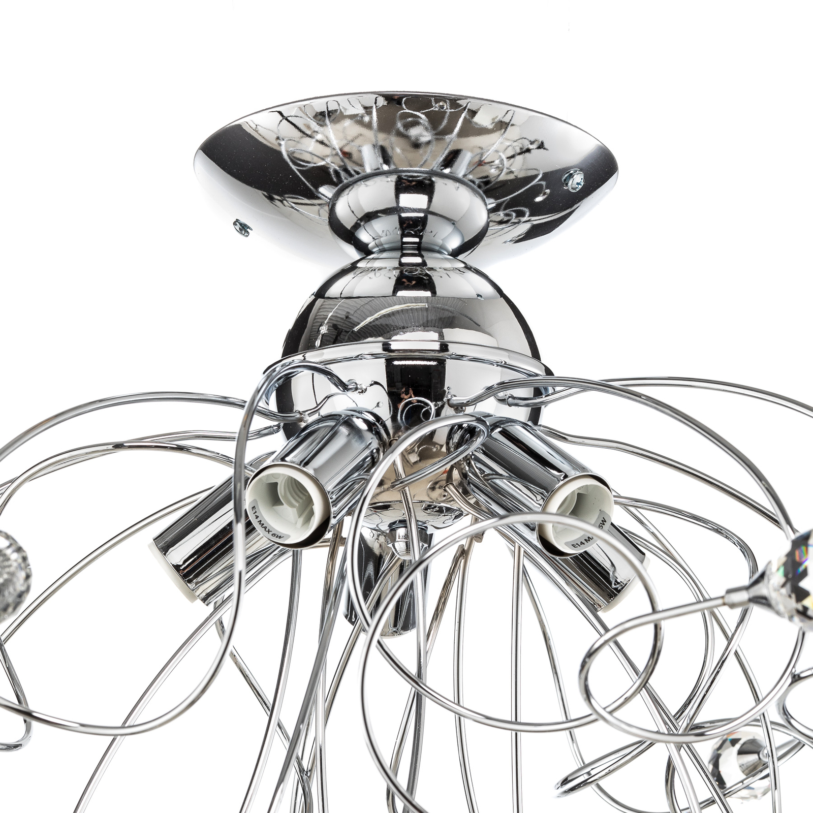 Trilly ceiling lamp in chrome with crystals 5-bulb