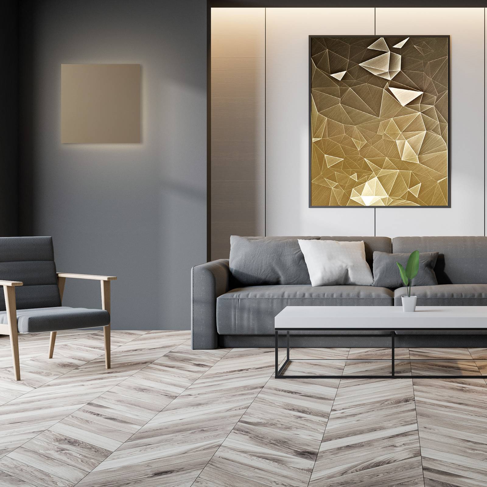 LED-Wandleuchte BLADE Q, taupe, 44 x 44 cm, Metall, dimmbar günstig online kaufen