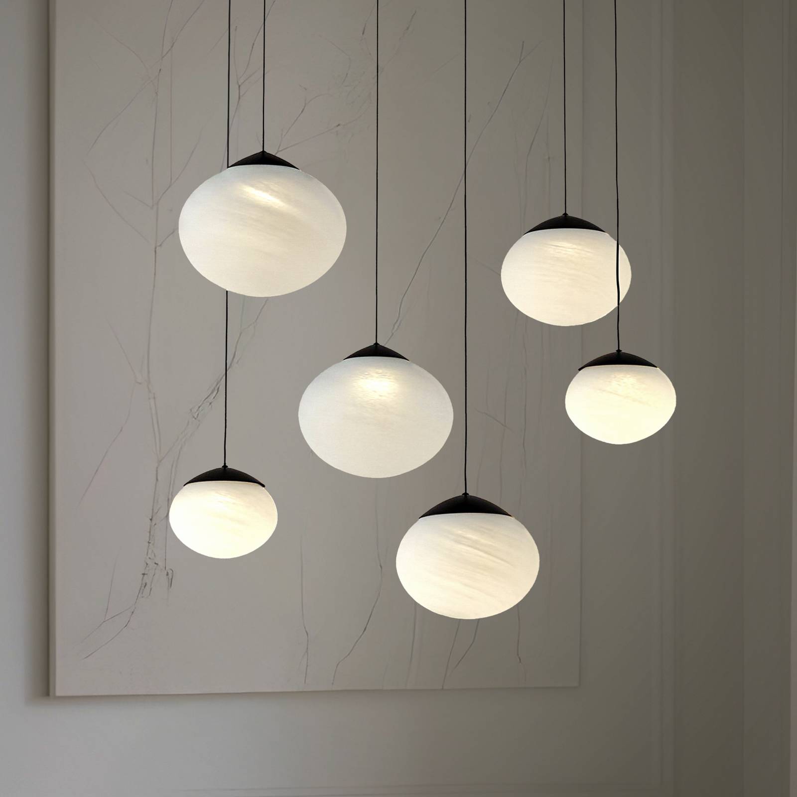 Lucande LED-Hängeleuchte Tivar, 6-flg., schwarz/weiß, Glas günstig online kaufen