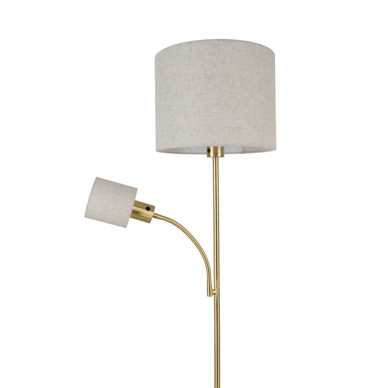 Filomena podna lampa, bež/mesing, tekstil, krak za čitanje, E27, E14