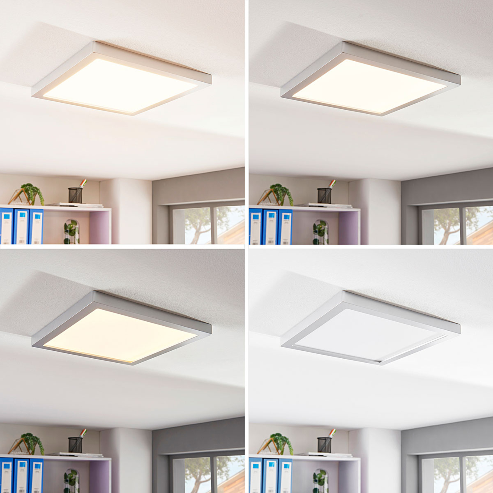 Solvie LED ceiling light, silver, angular, 30 x 30 cm