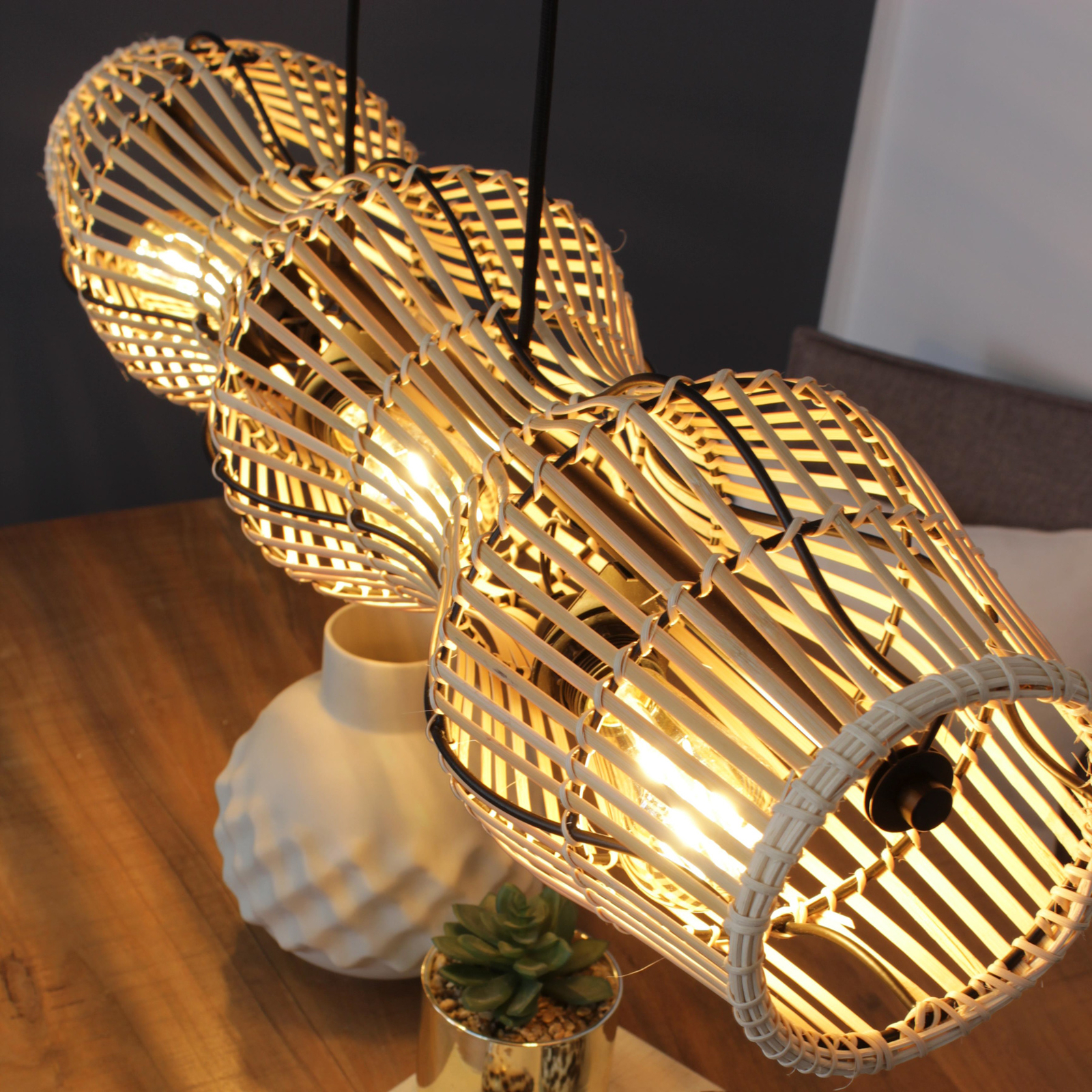 Bamboe hanglamp, naturel, 3-lamps