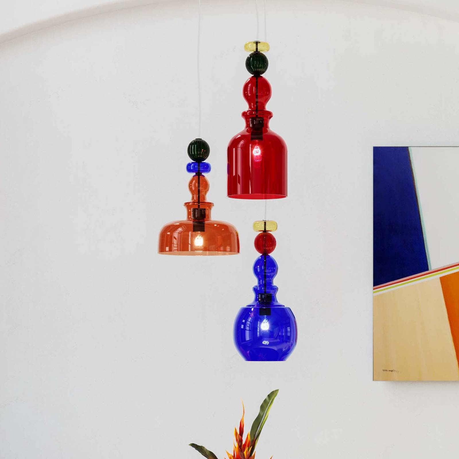 KARE Suspension Mazzo Tre verre multicolore à 3 lampes