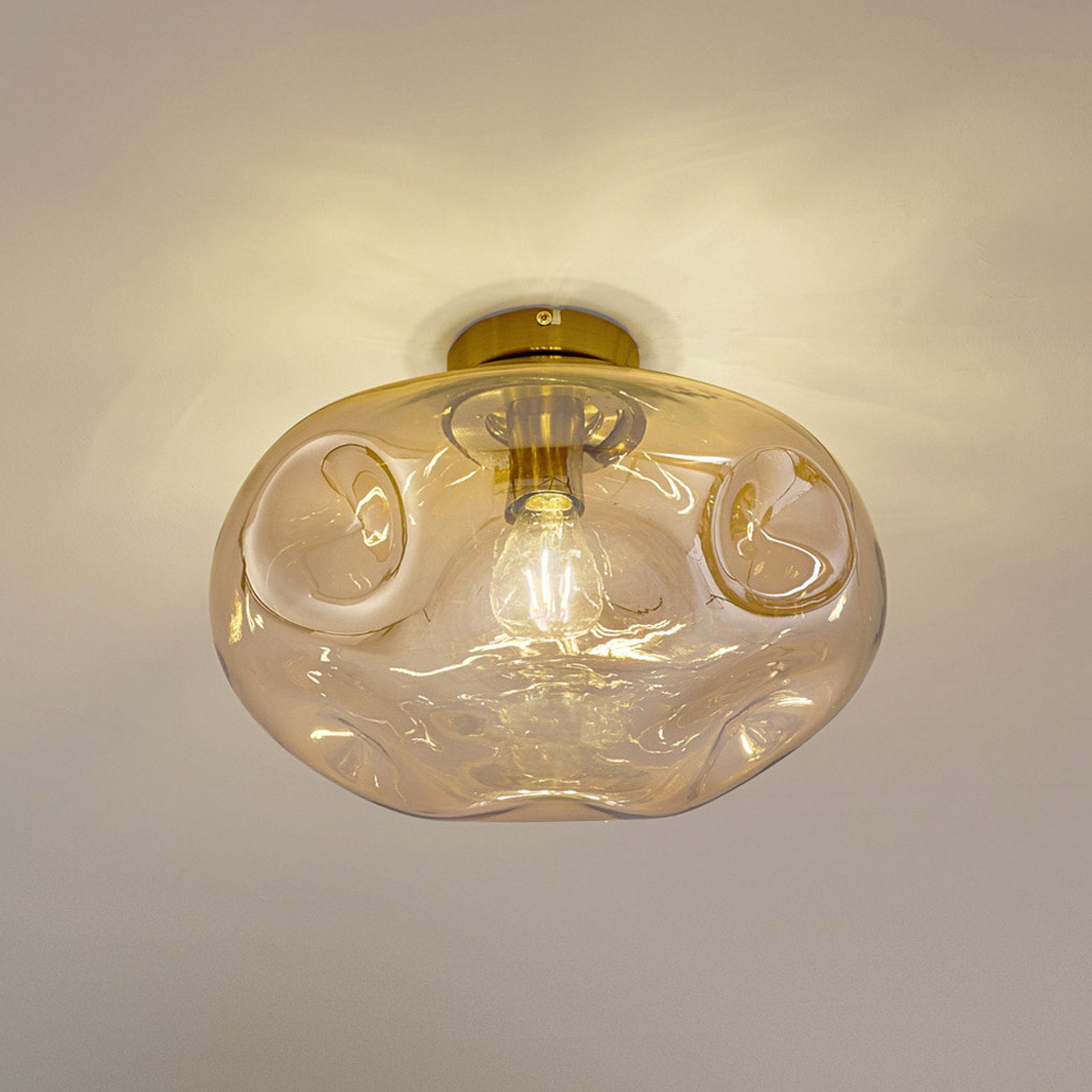 Lindby plafonieră Lelia chihlimbar sticlă Ø 35 cm - Camera de zi / sufragerie - design - chihlimbar alamă