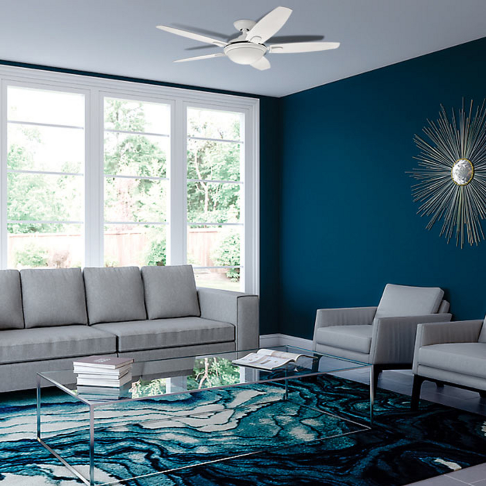 HUNTER FAN Ventilatore A Soffitto Low Profile 132 Cm – 4 Pale Reversibili Bianco/Acero, Motore 3 Velocità, Estate/Inverno
