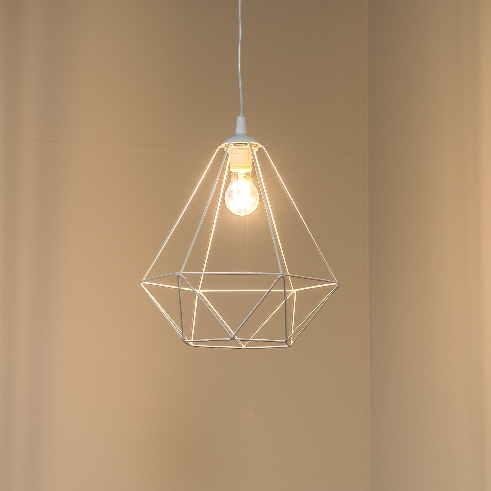 Basket hanging light, white, one-bulb