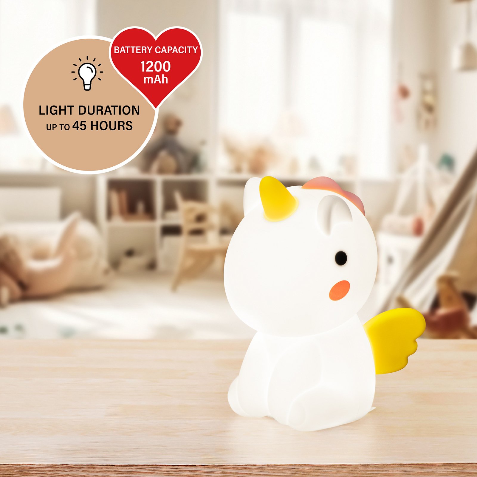 LED-Akku-Nachttischlampe Unicorno, Einhorn, RGB, dimmbar