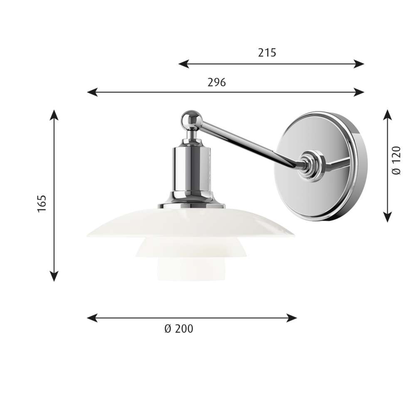 PH 2/1 Candeeiro de Parede Hardwired White Opal Glass - Louis Poulsen