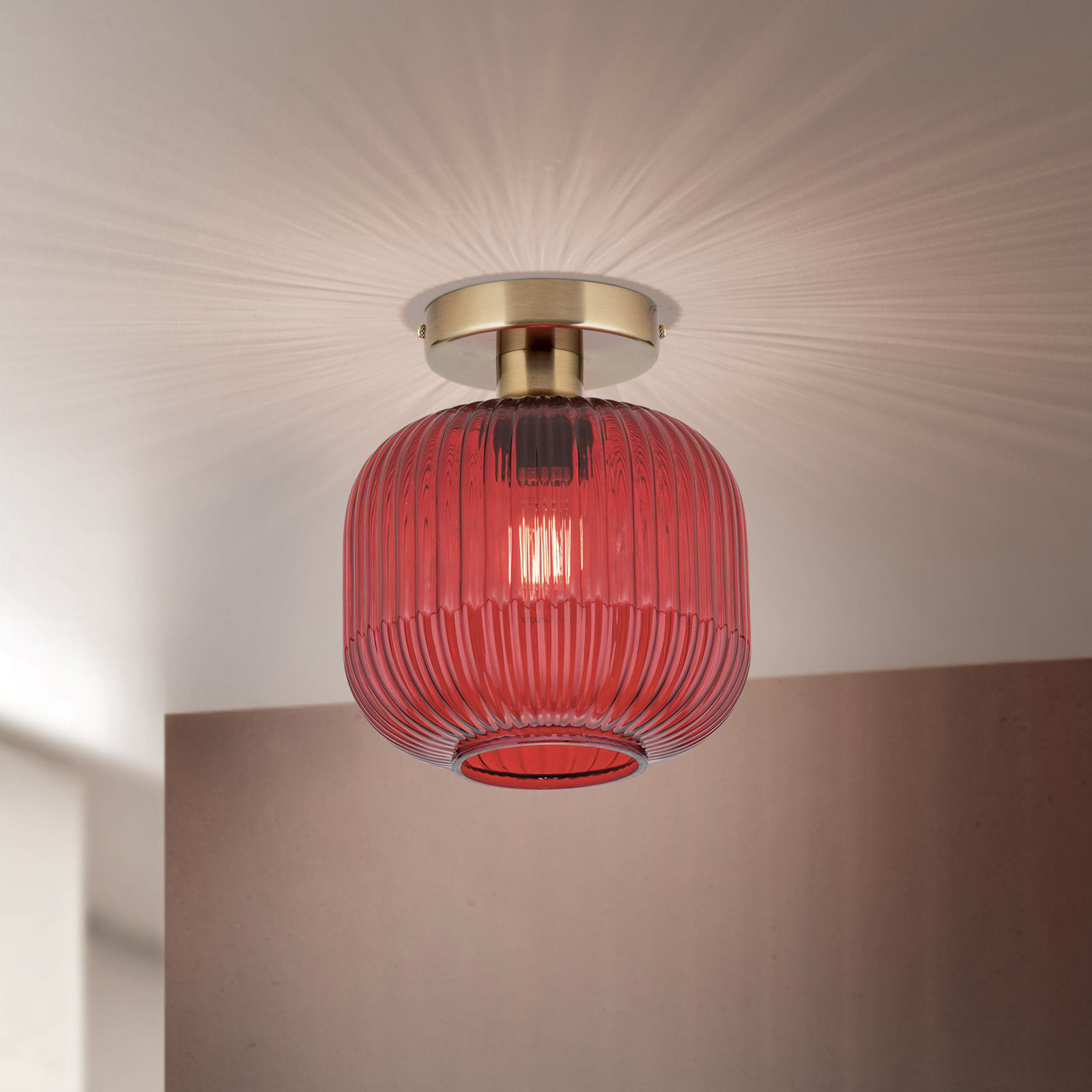Plafonnier Carneval, rouge, Ø 20 cm, verre, E27