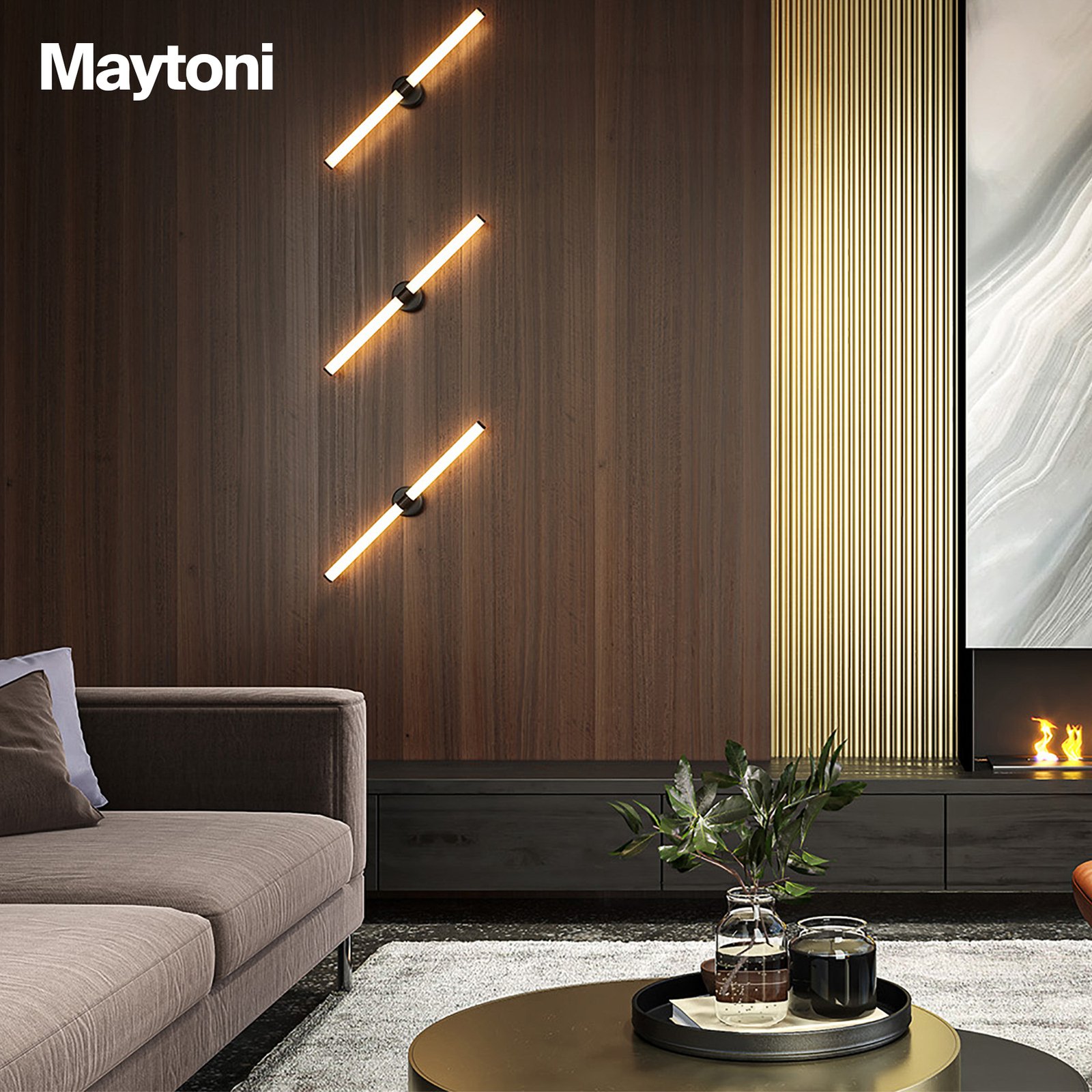 Applique murale LED Maytoni Axis, doré, hauteur 63 cm