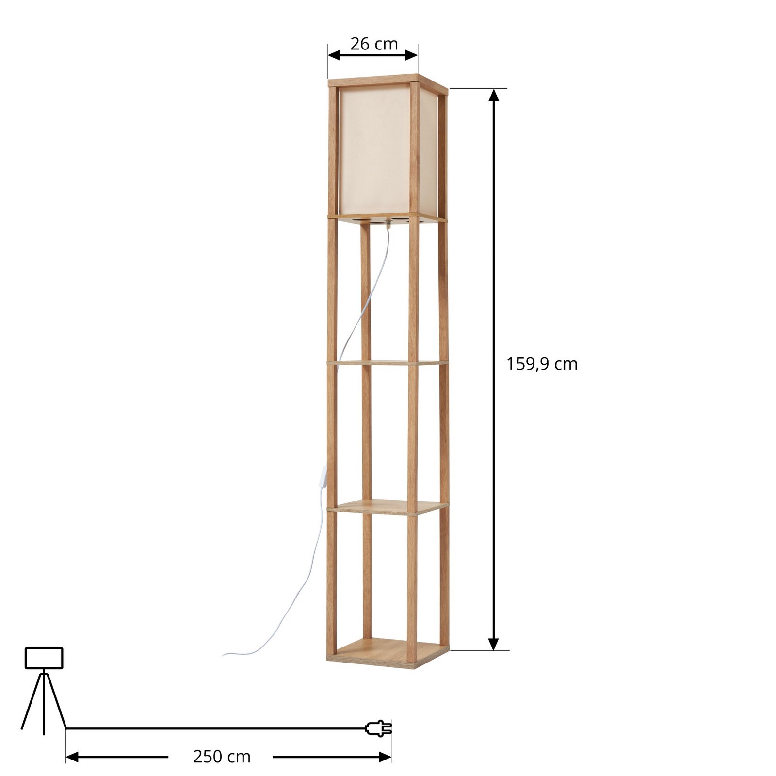 Birta gulvlampe, træfarvet/hvid, reol, træ - Lindby